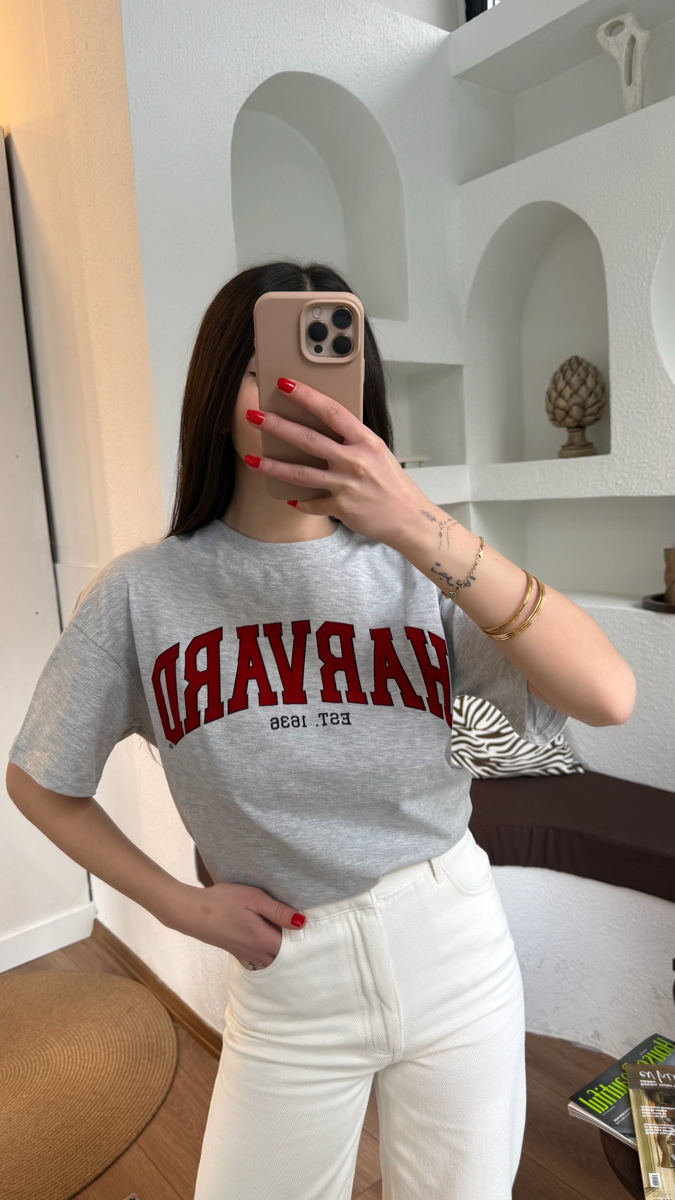 Kadife harvard baskılı tişört