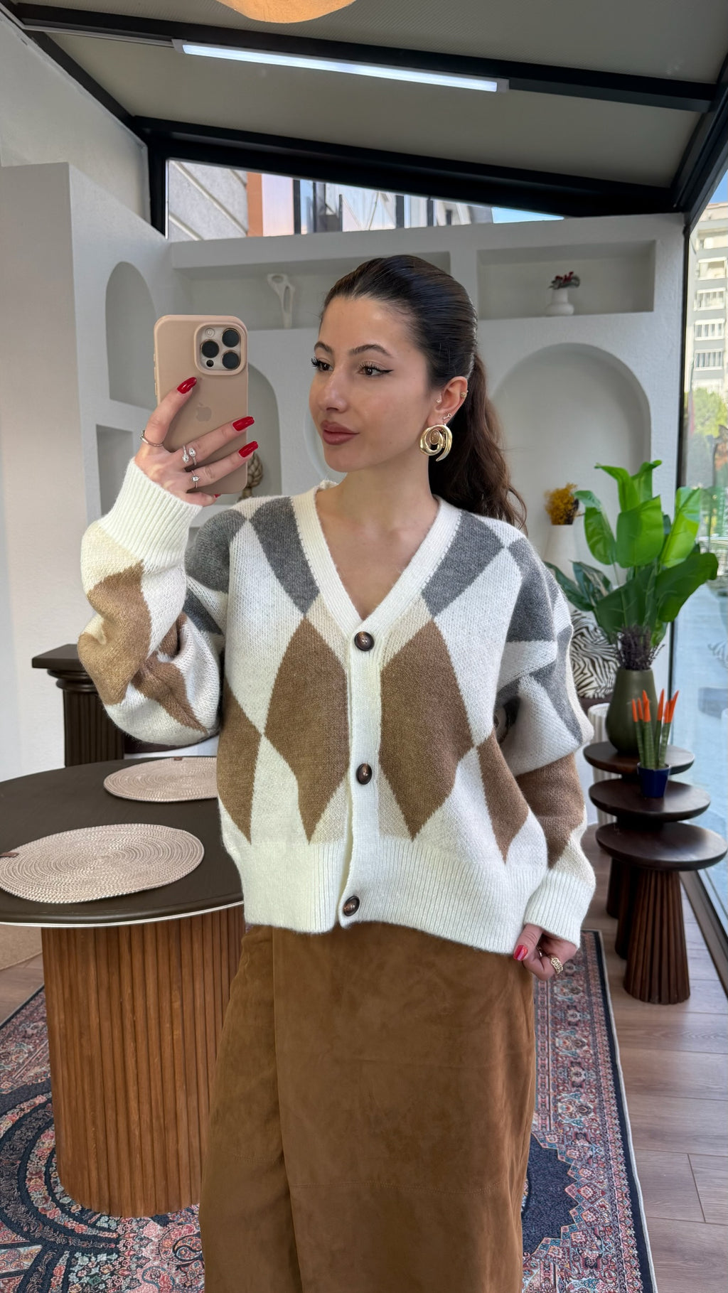 Baklava kahve-gri hırka