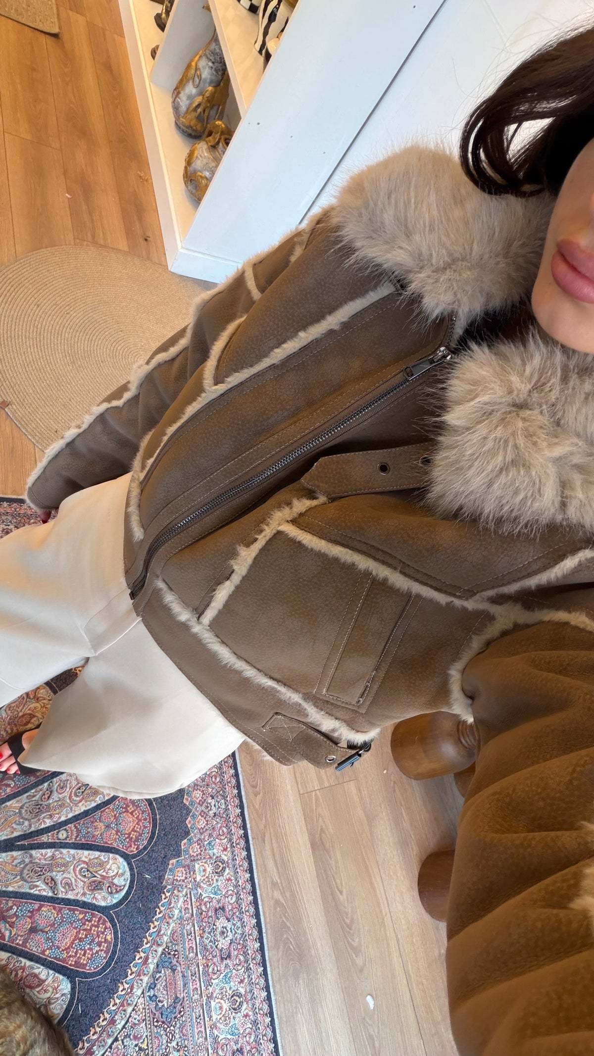 İthal kürk şeritli crop boy ceket