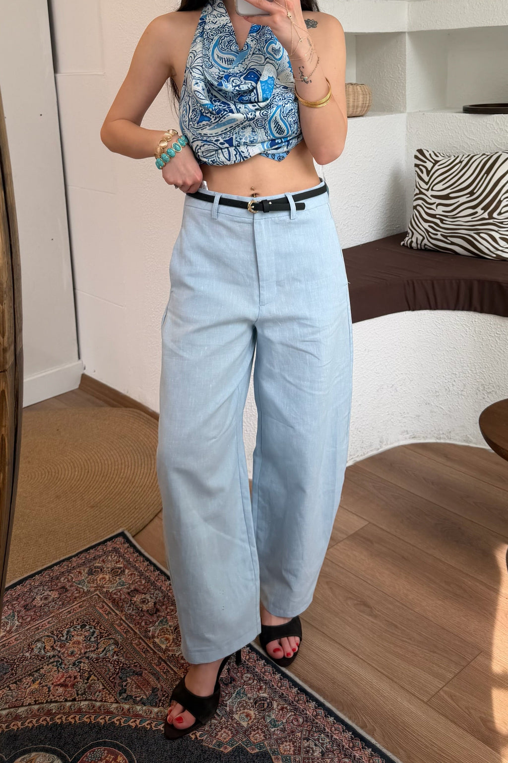 Keten kemerli pantolon