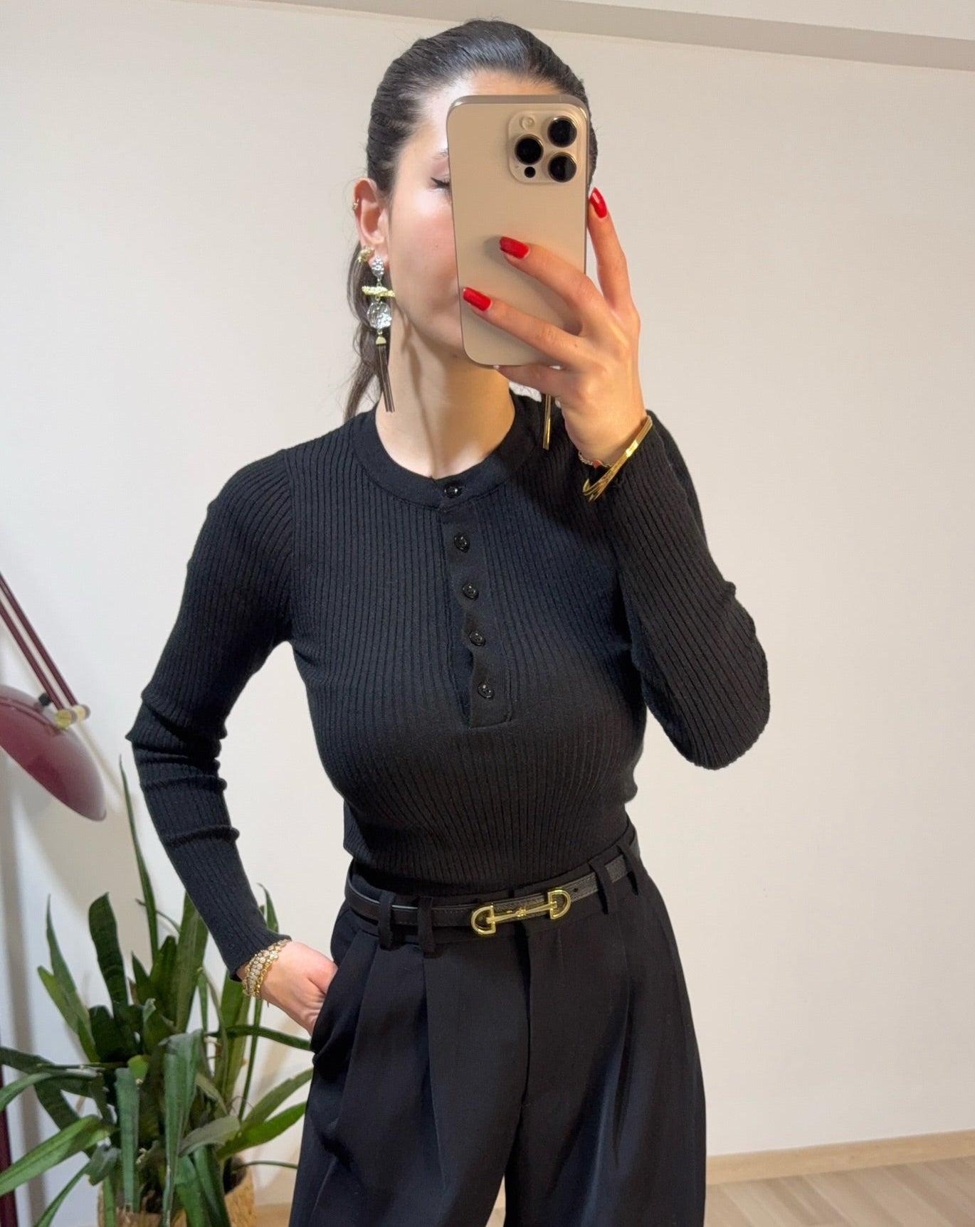 Pamuklu fit siyah fitilli bluz