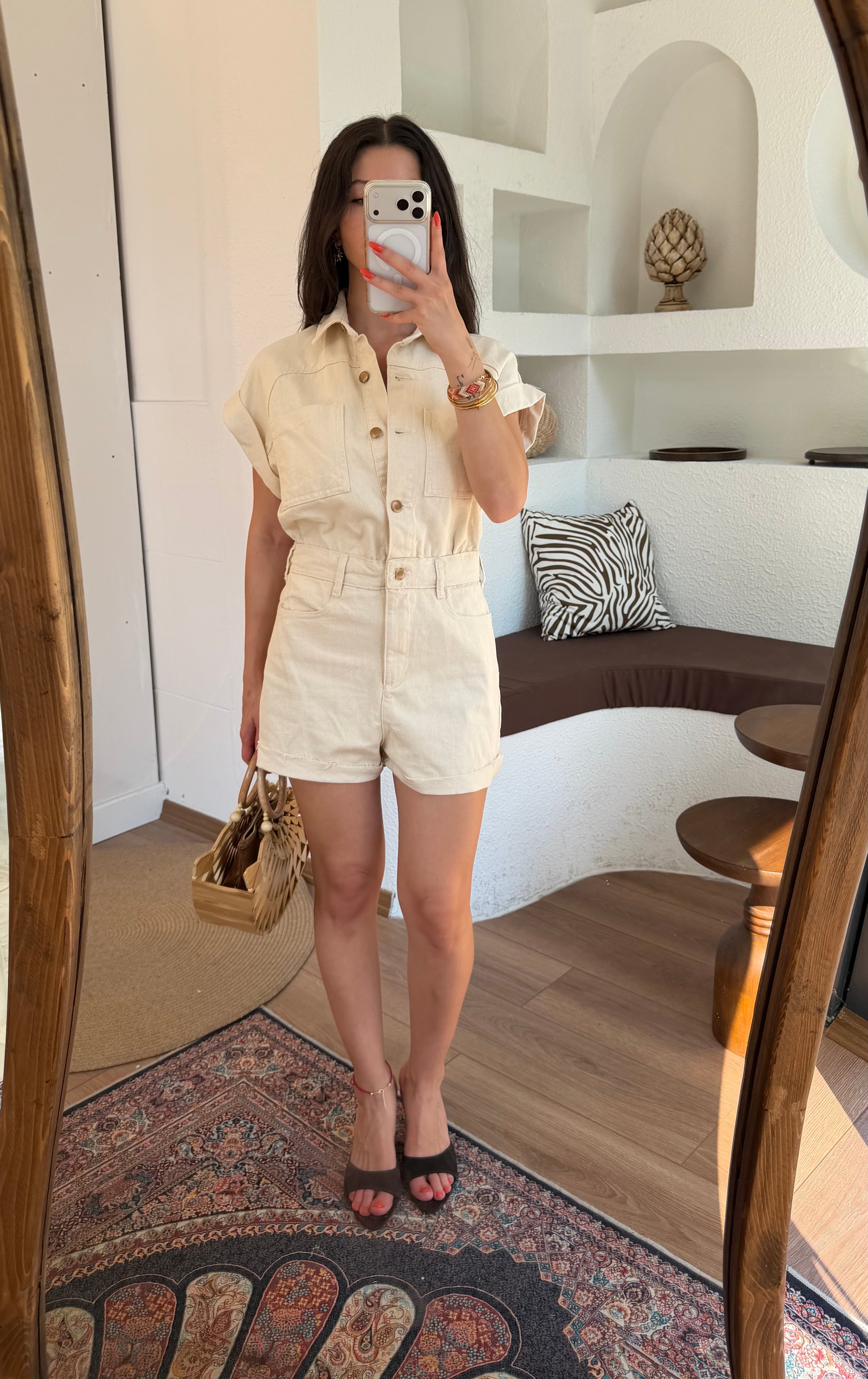 Zra denim şort tulum