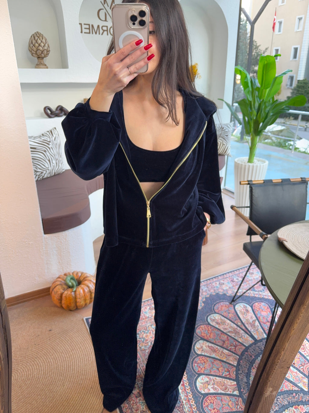 Lacivert kadife 3lü takım