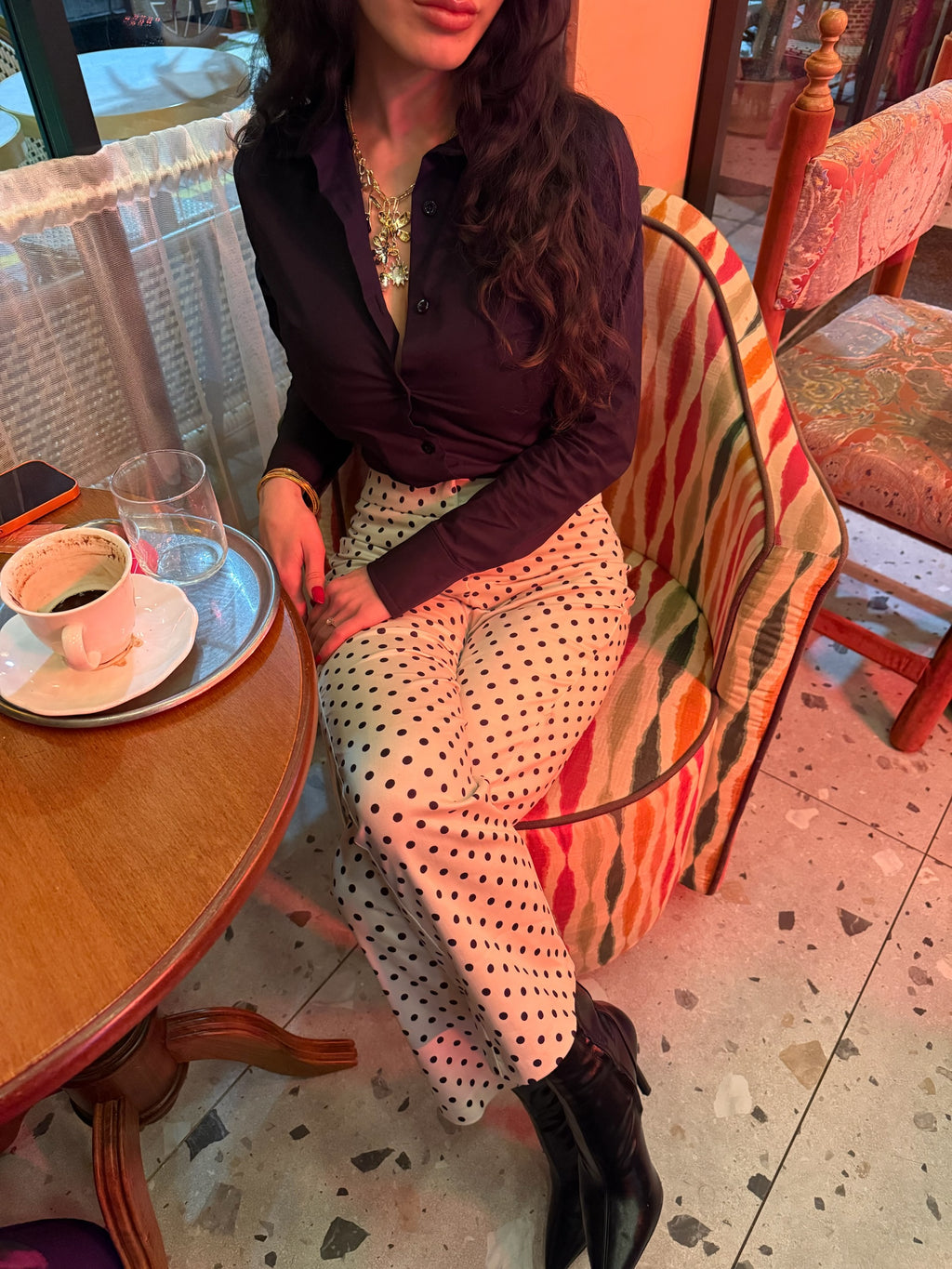 Puantiye beyaz-siyah pantolon