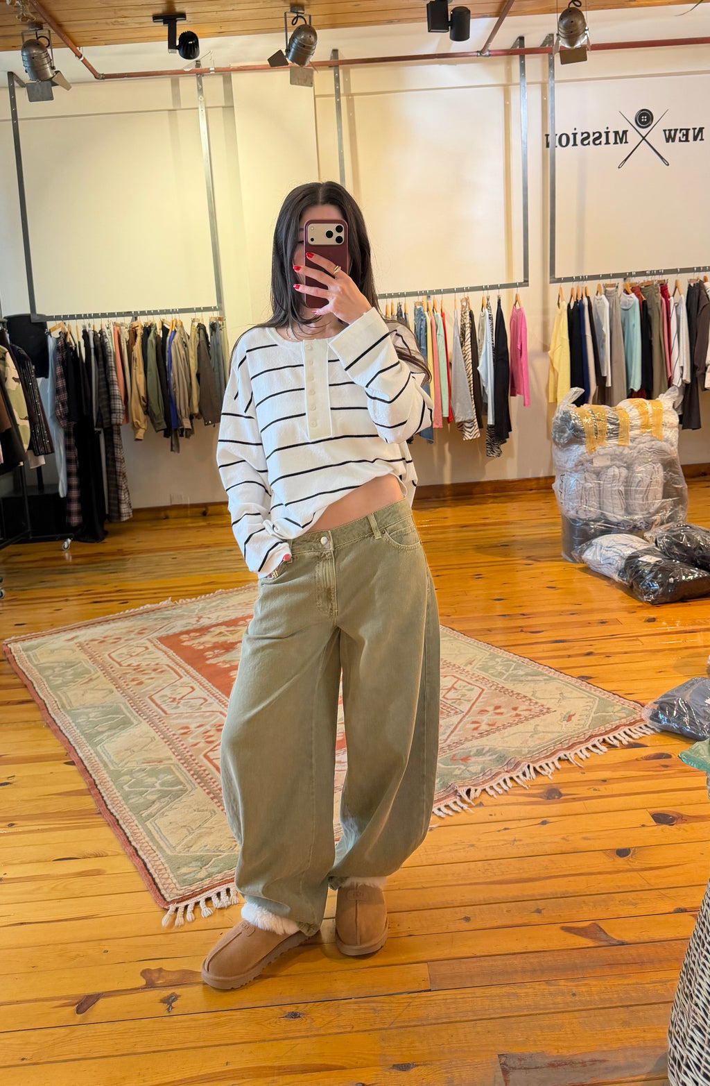 Haki barrel baggy jean