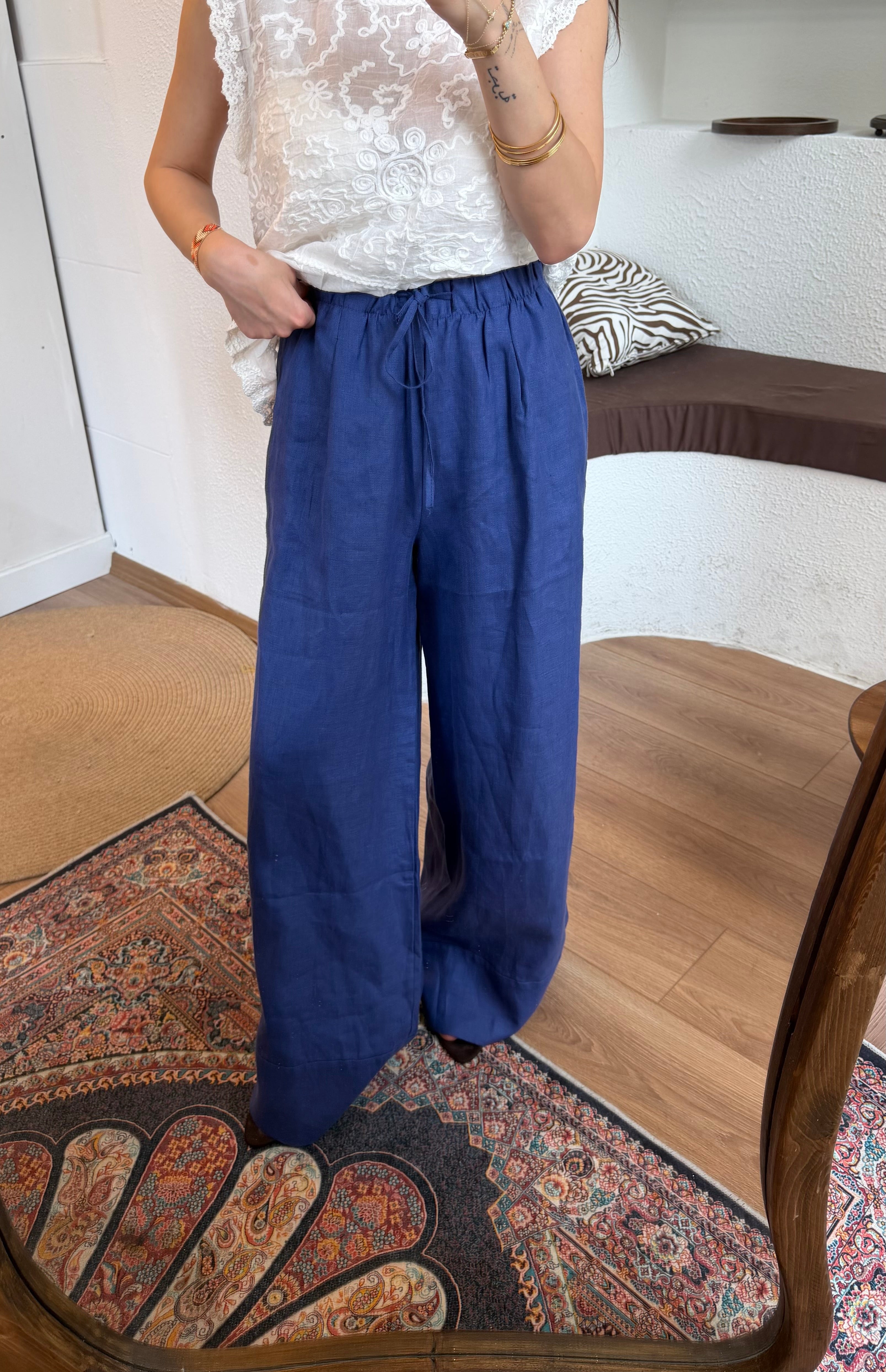 %100 ham keten pantolon-saks mavisi