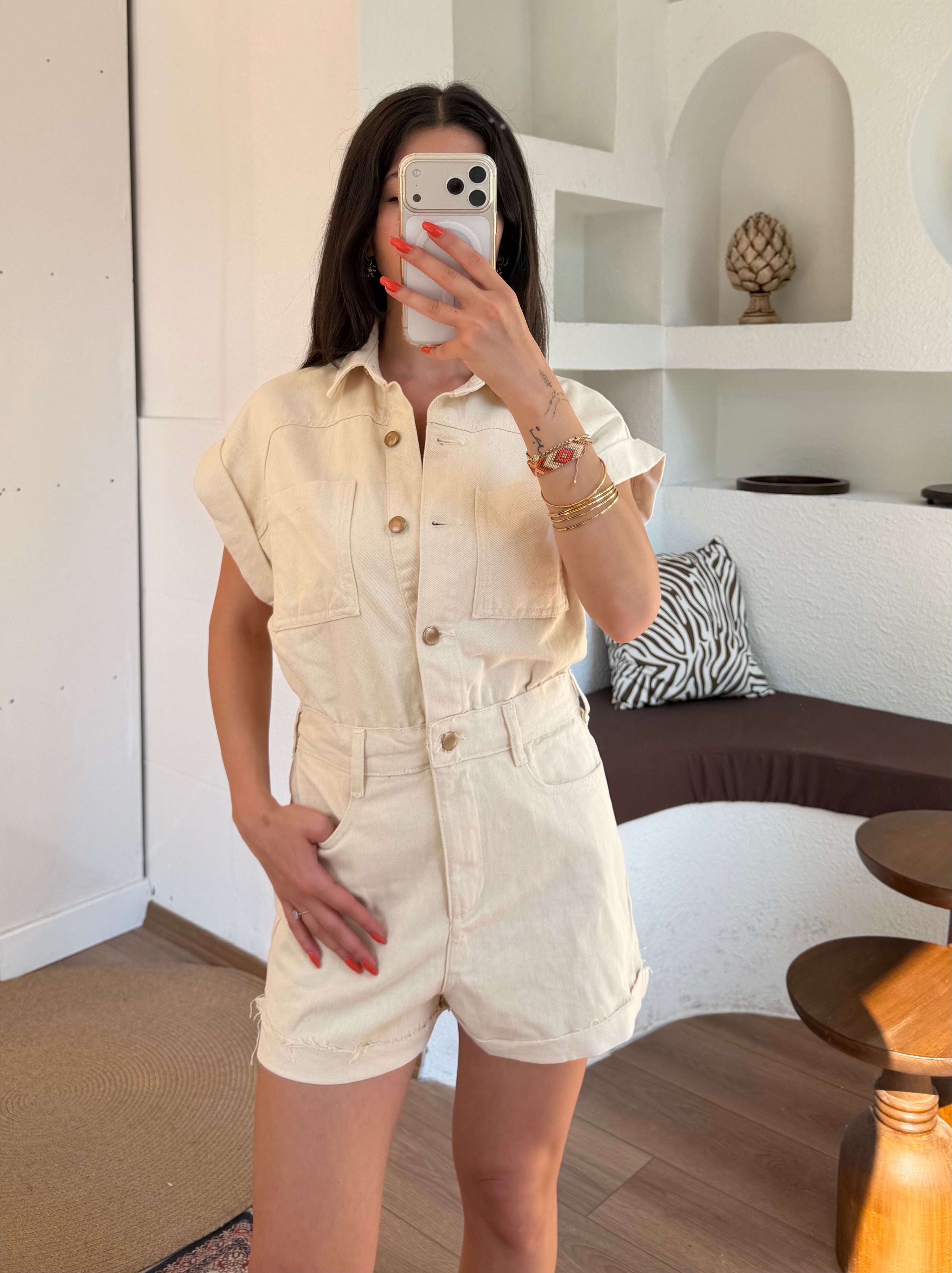 Zra denim şort tulum