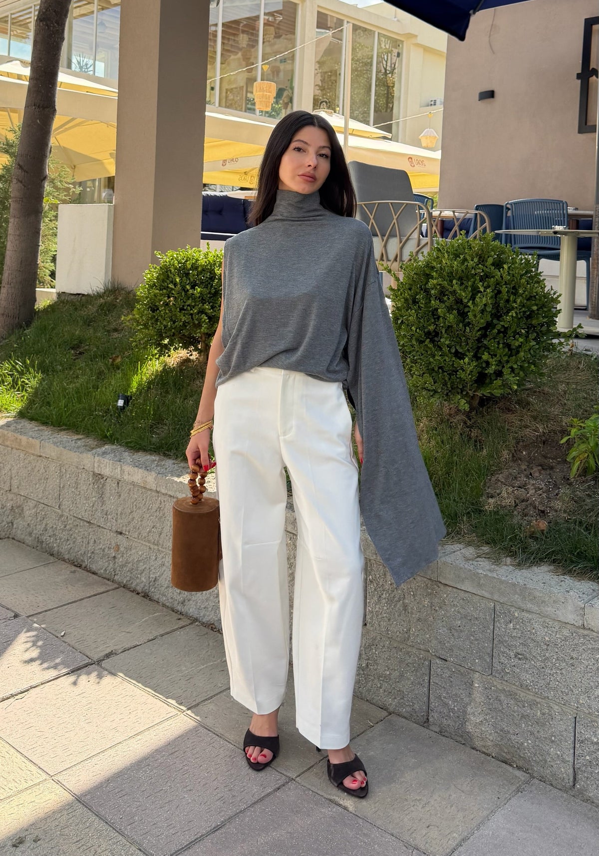 Barrel-leg Pantolon-Beyaz
