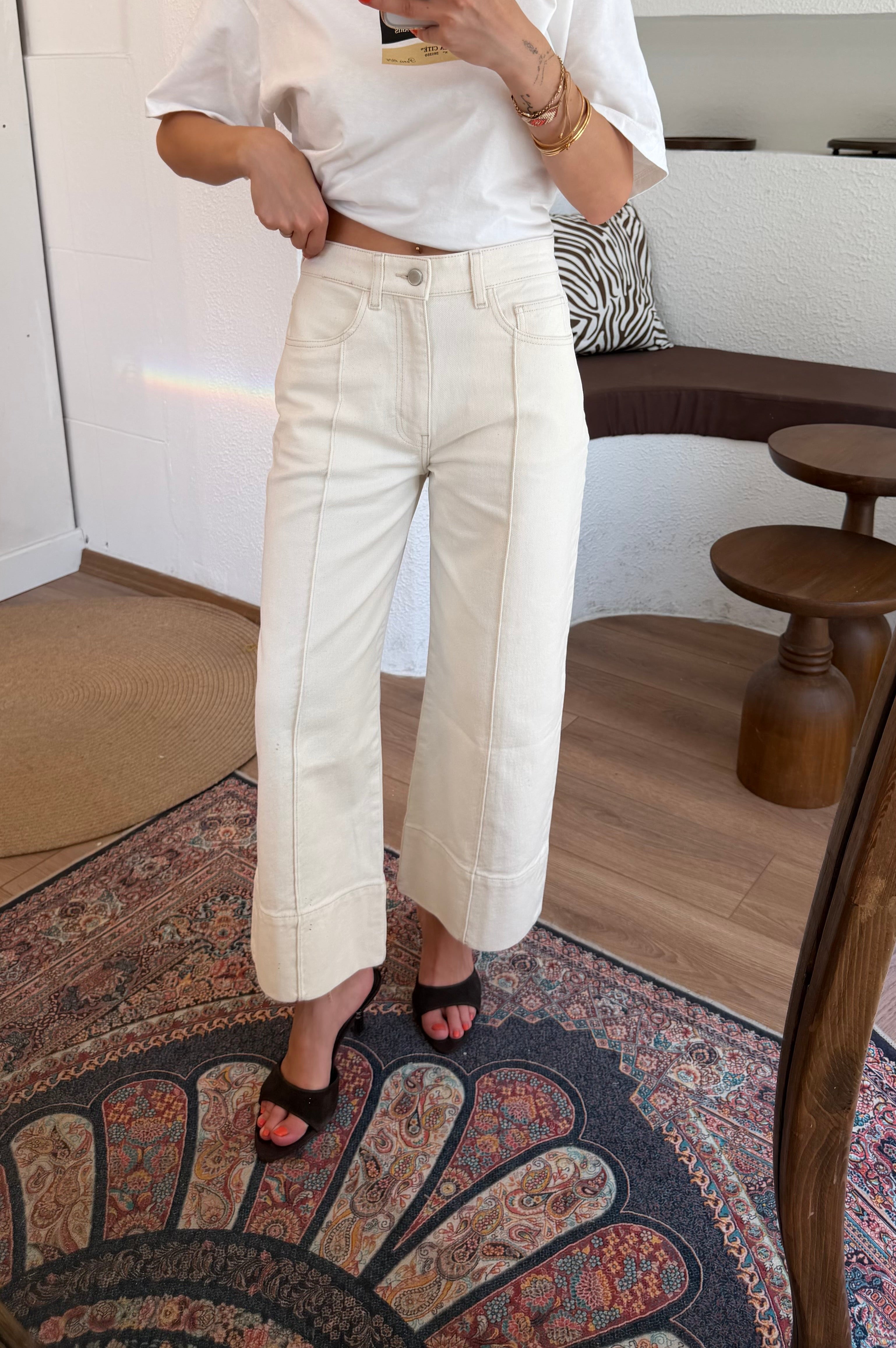 M.ango clouth wide leg ekru jean