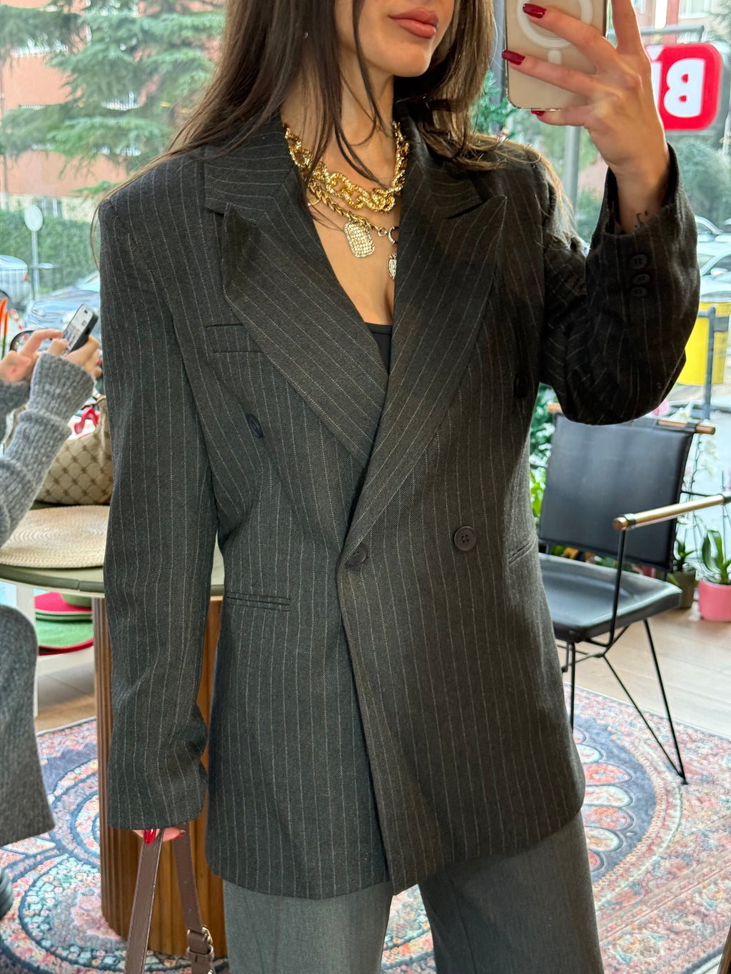 Antrasit çizgili blazer ceket