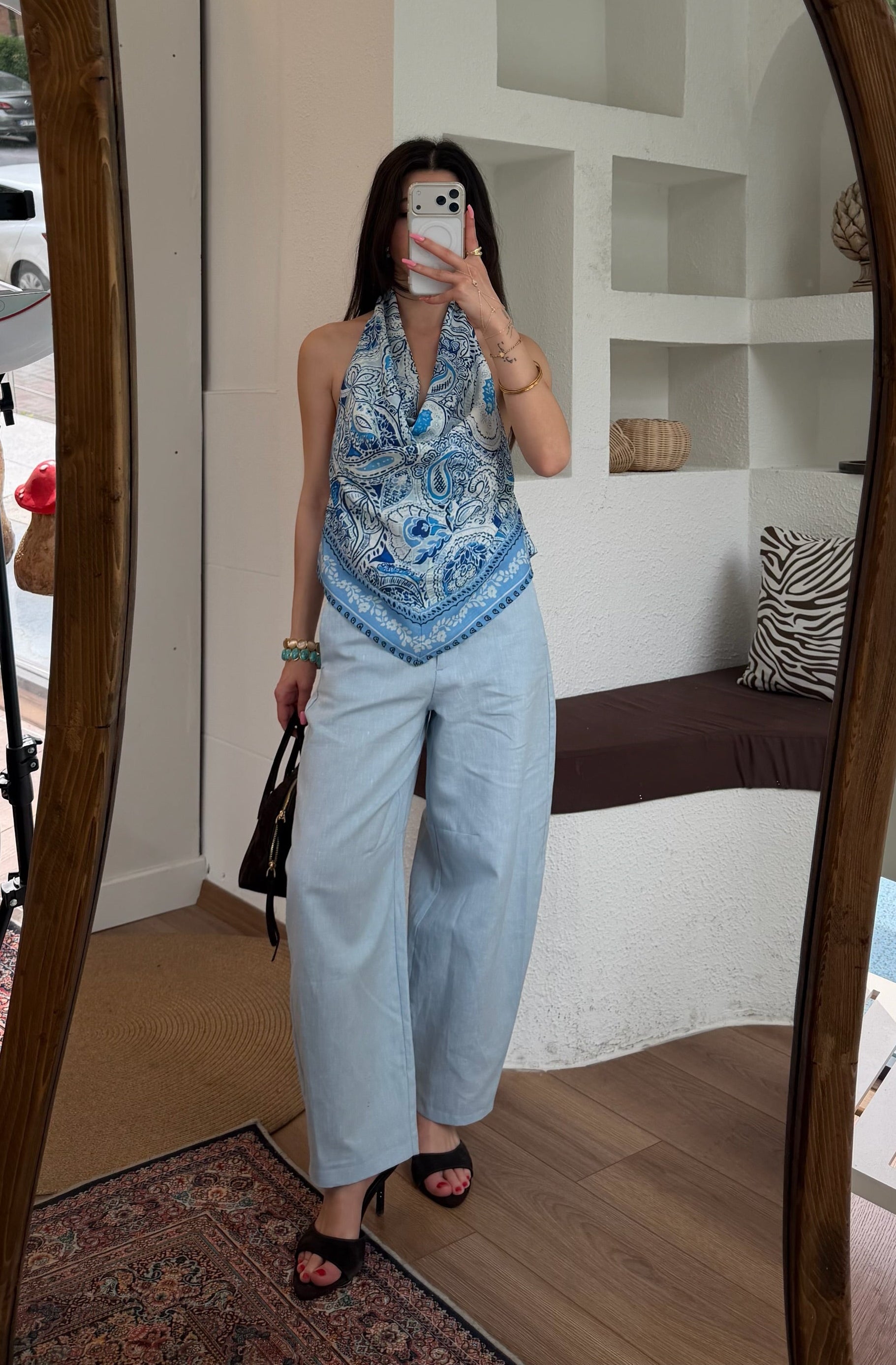 Keten kemerli pantolon