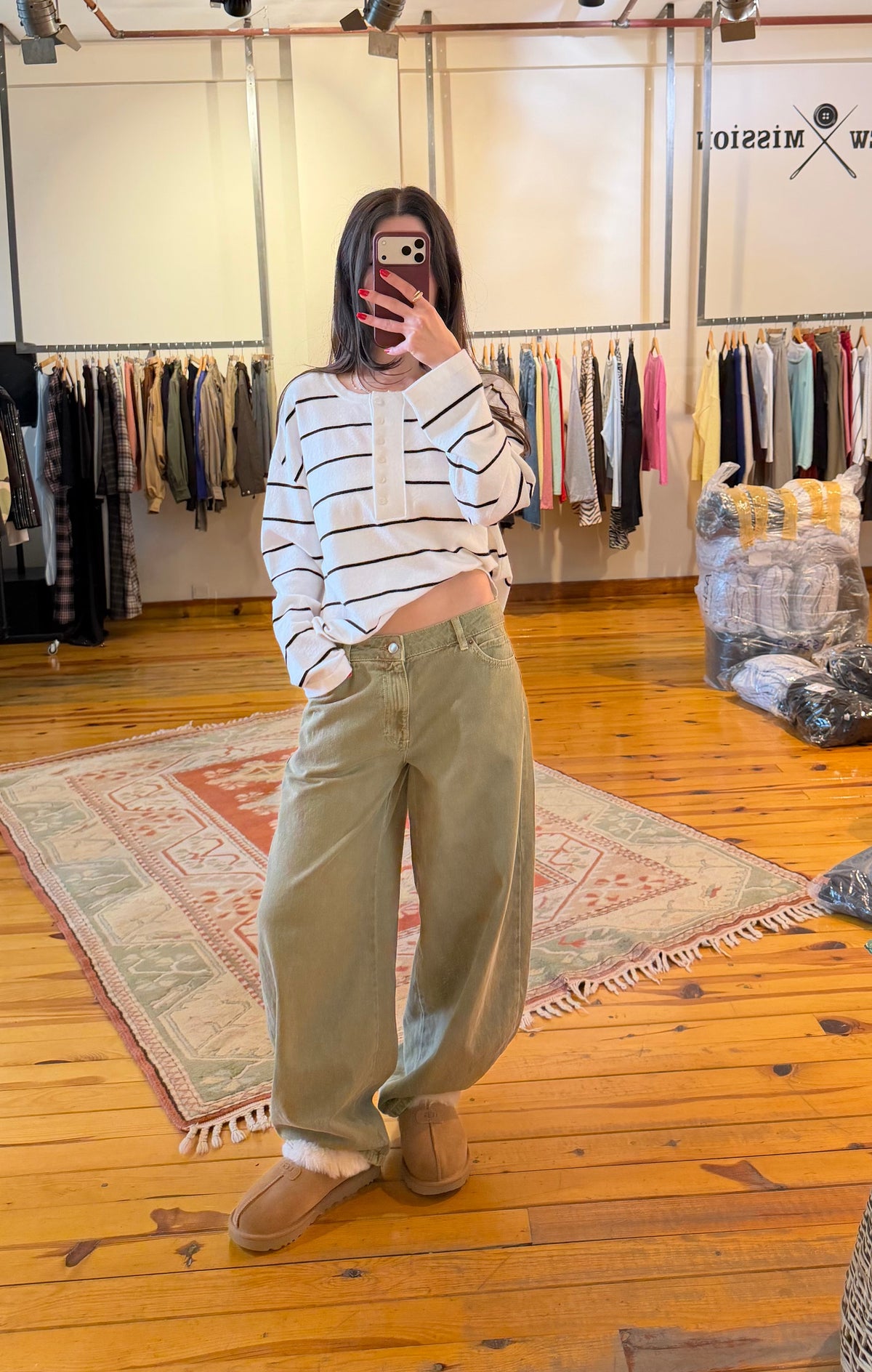 Haki barrel baggy jean