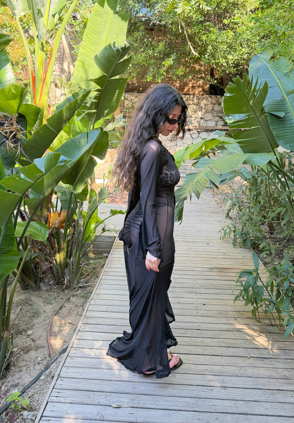 Black transparan kesim maxi beachwear elbise