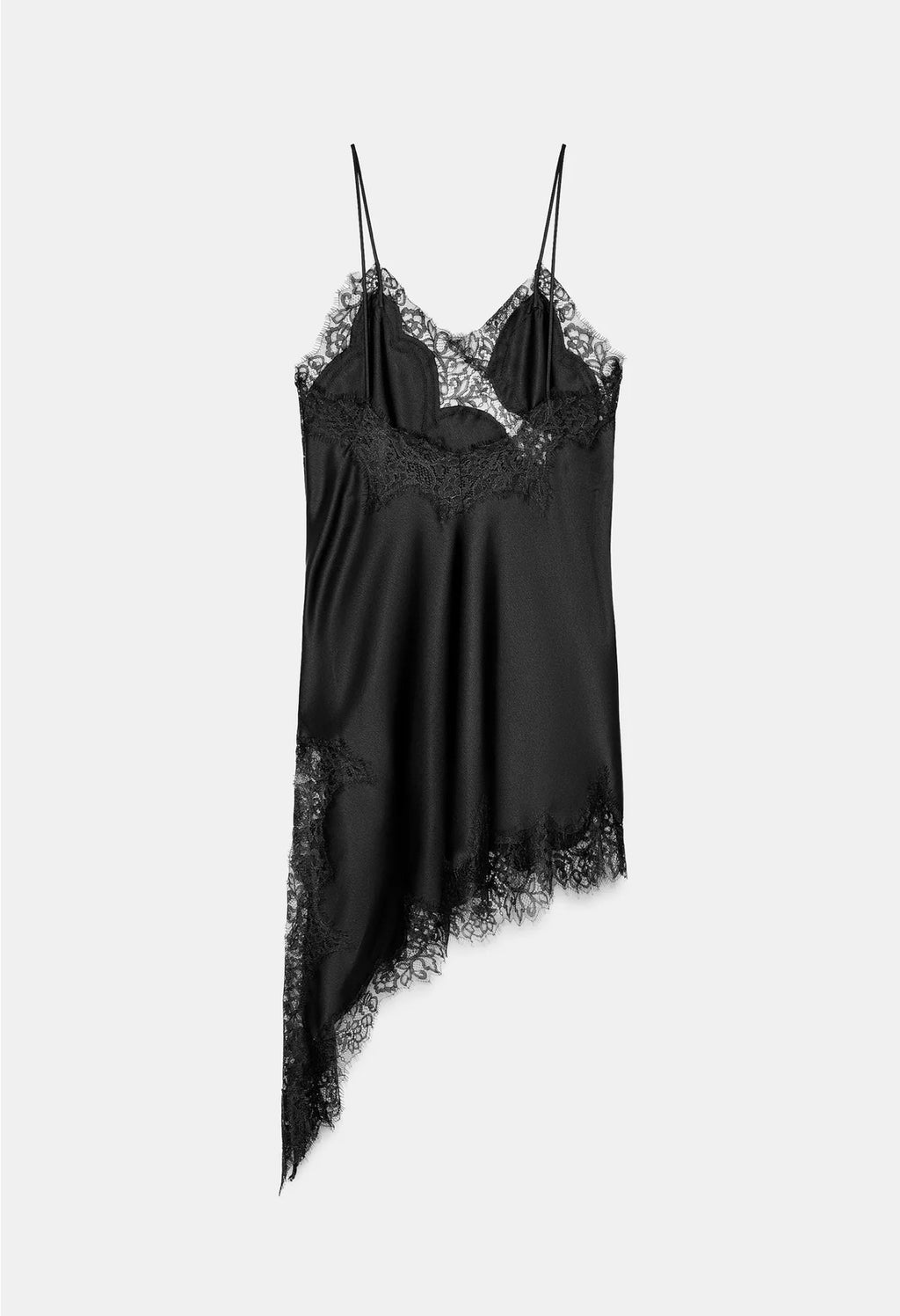 Asimetrik siyah dantel elbise