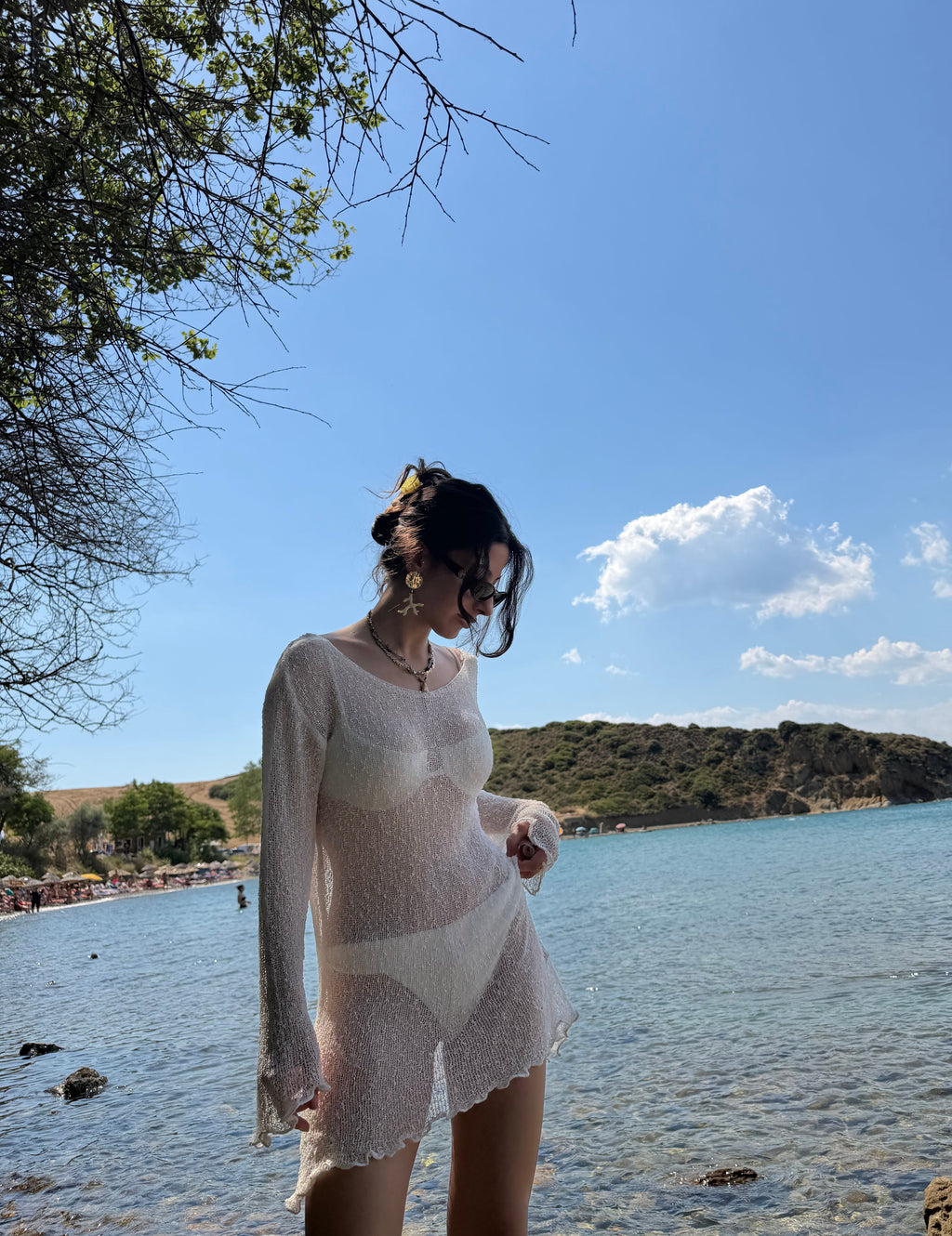 Triko beyaz beachwear elbise