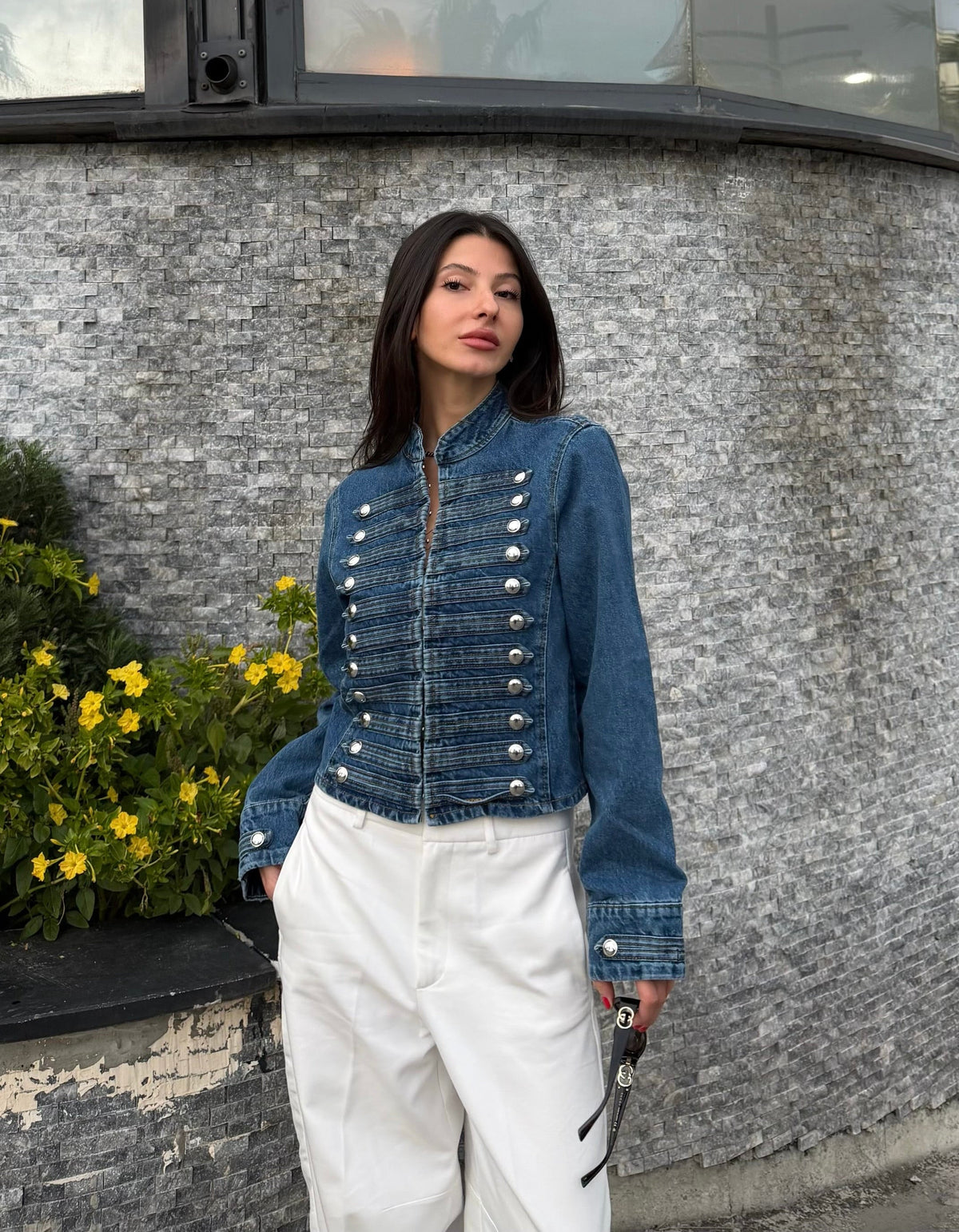 Napolyon düğmeli denim ceket