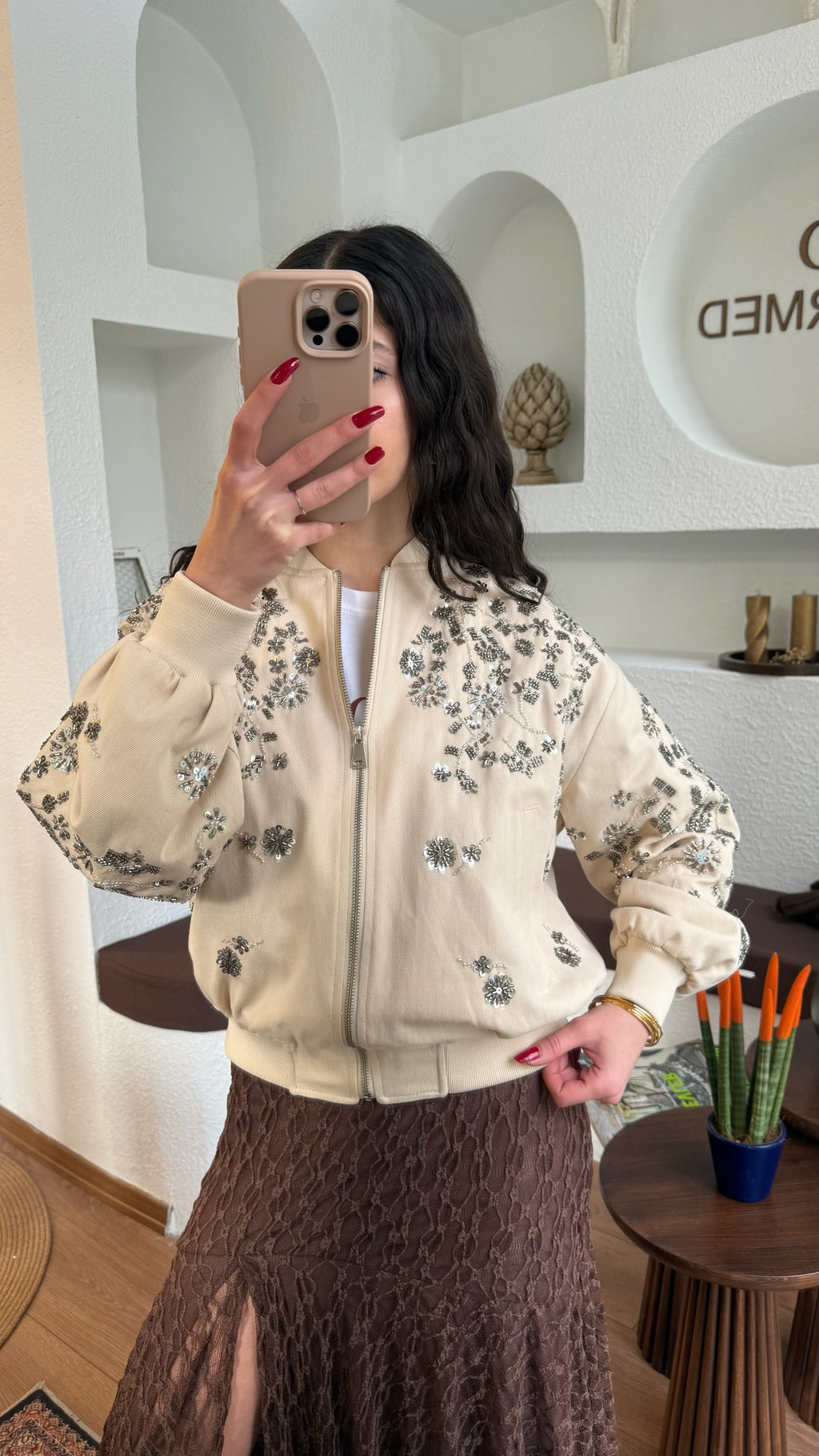 İthal boncuk işlemeli ceket