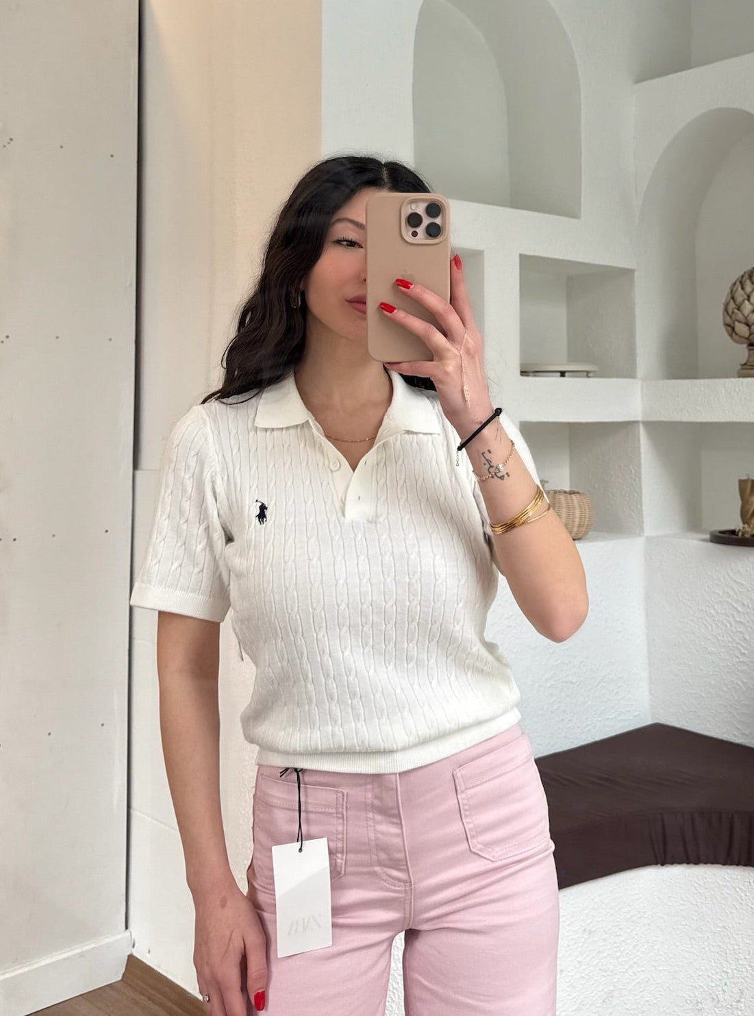Rlph örgü polo yaka beyaz triko tişört