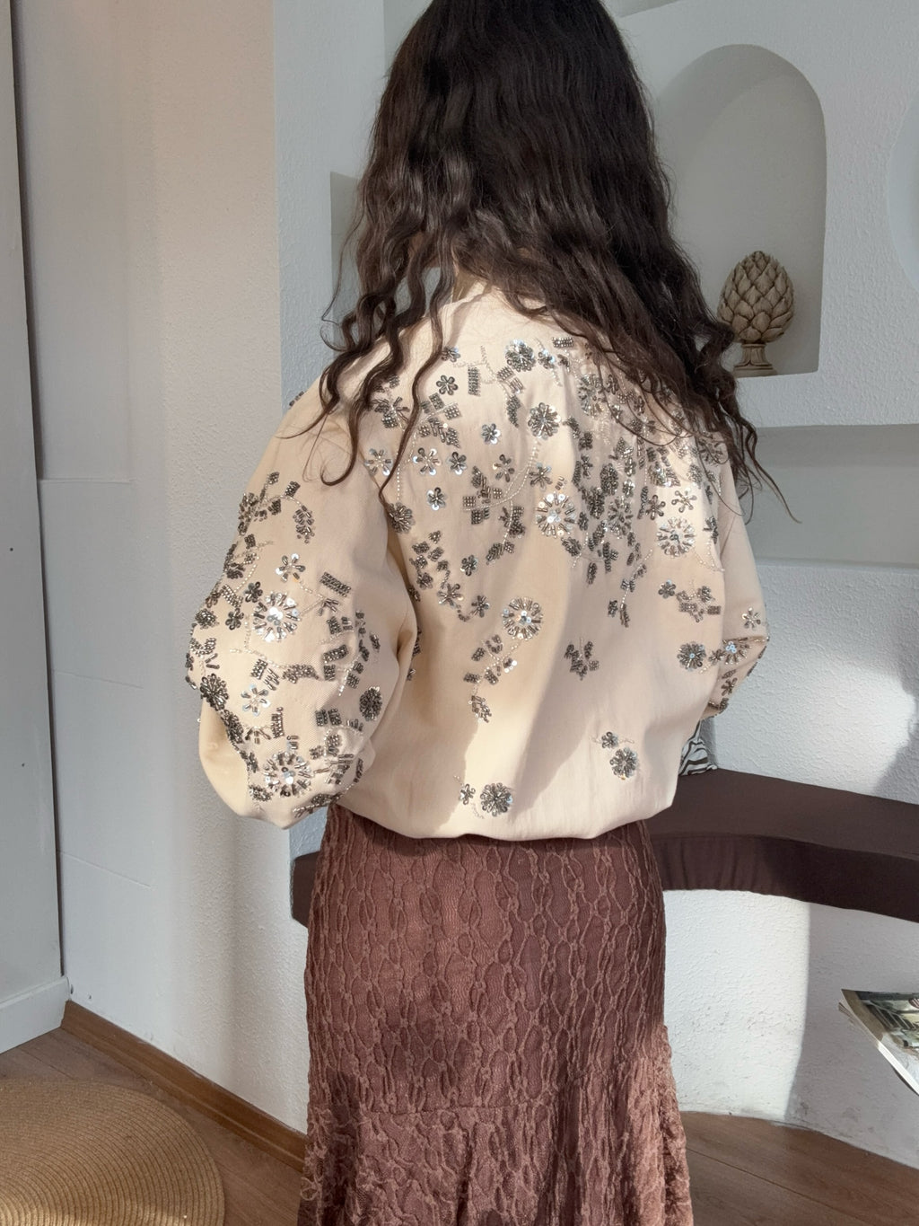 İthal boncuk işlemeli ceket