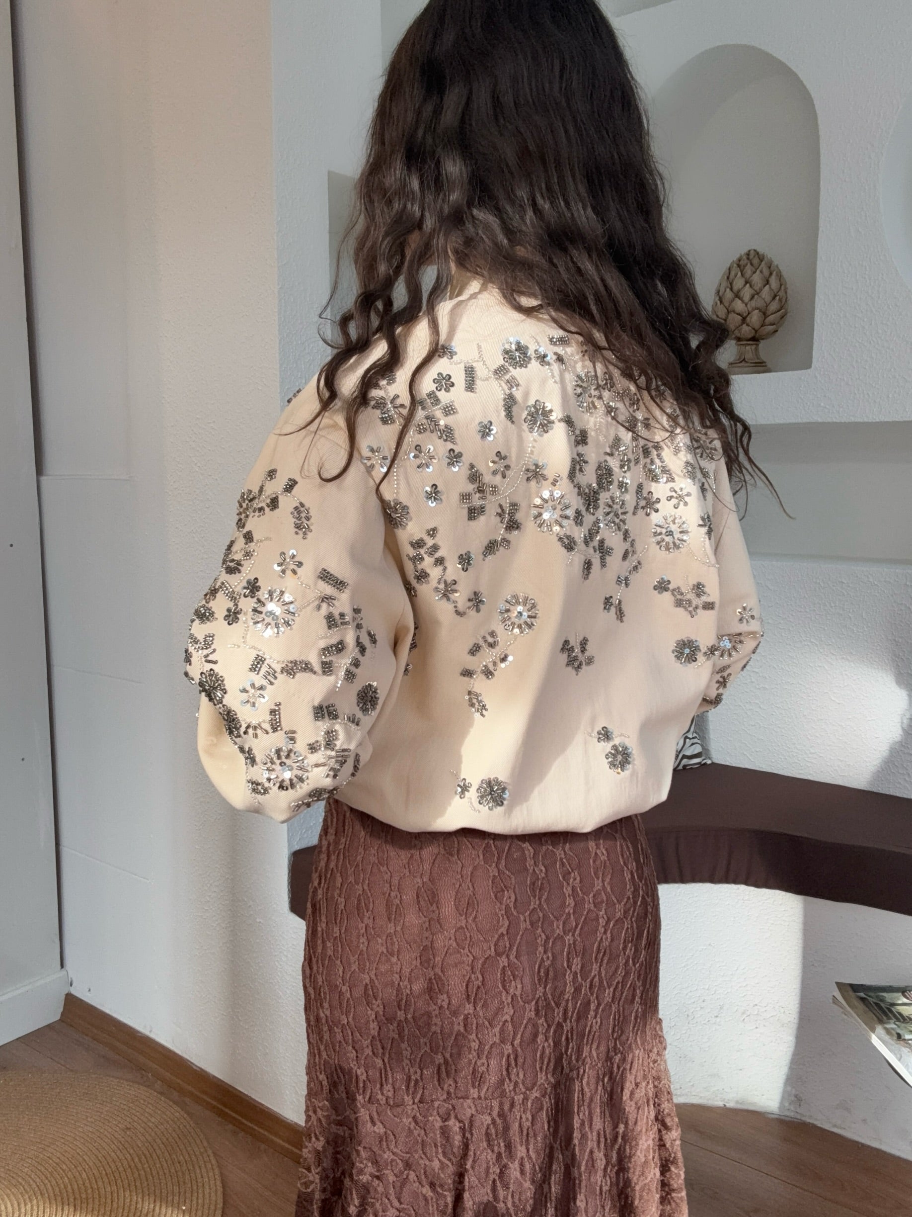 İthal boncuk işlemeli ceket