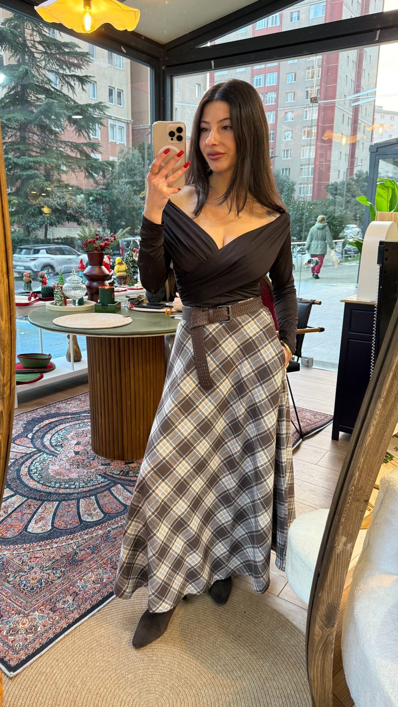 Ekose cepli maxi etek