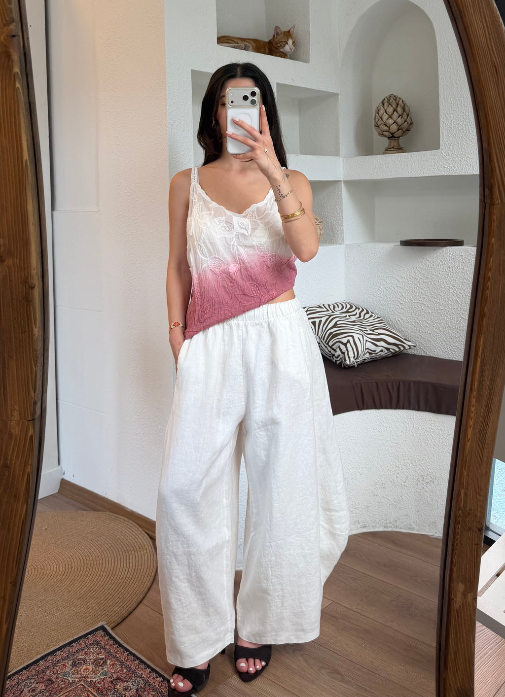 İthal desenli sıçratma pembe bluz
