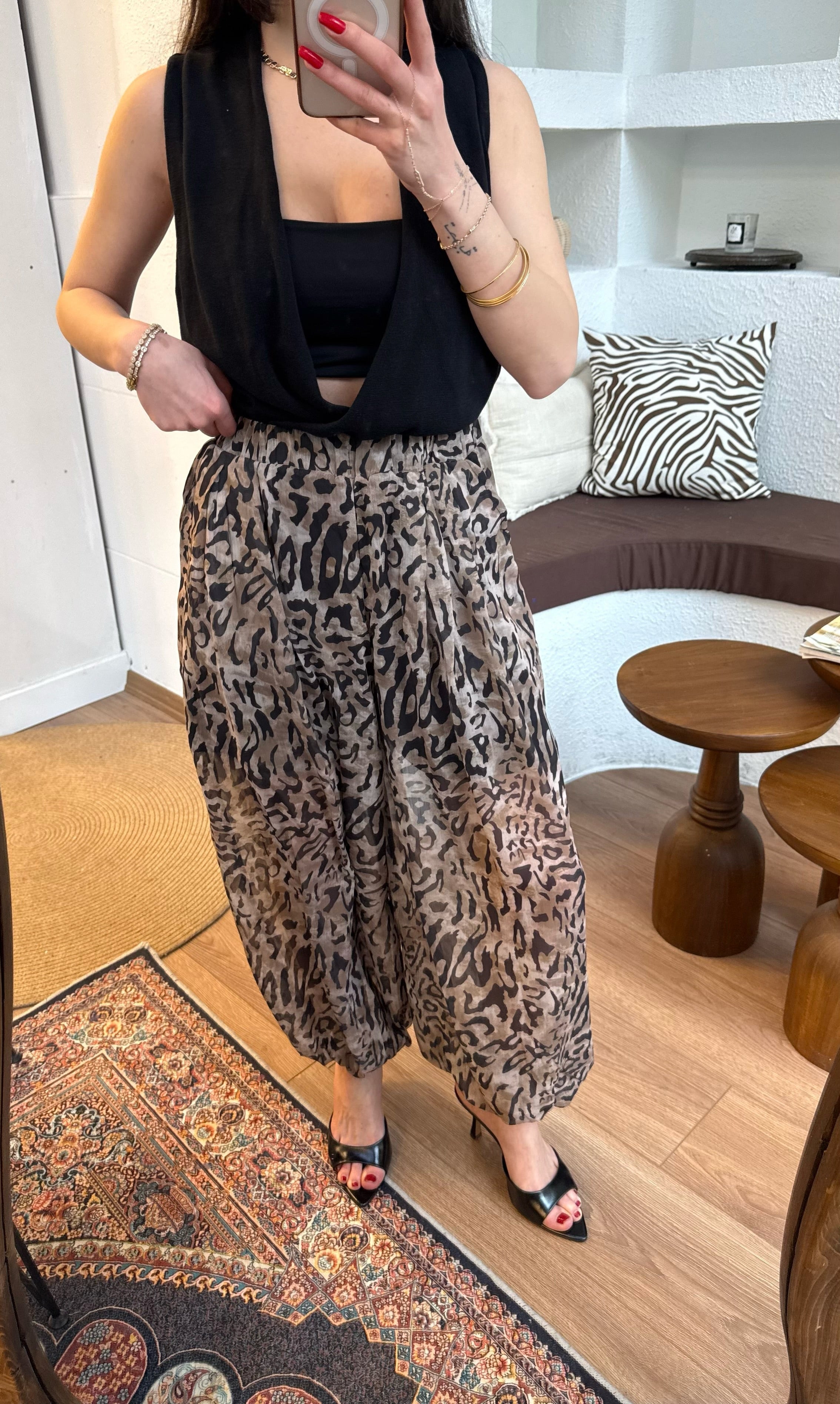 Şifon Leopar şalvar pantolon