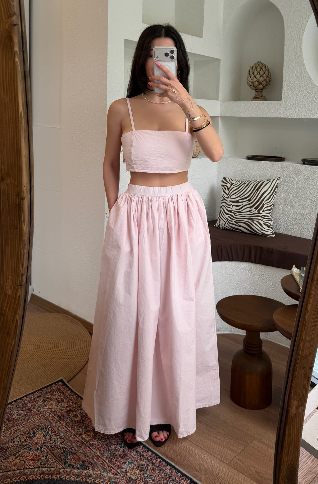 Toz pembe Etek-top takım