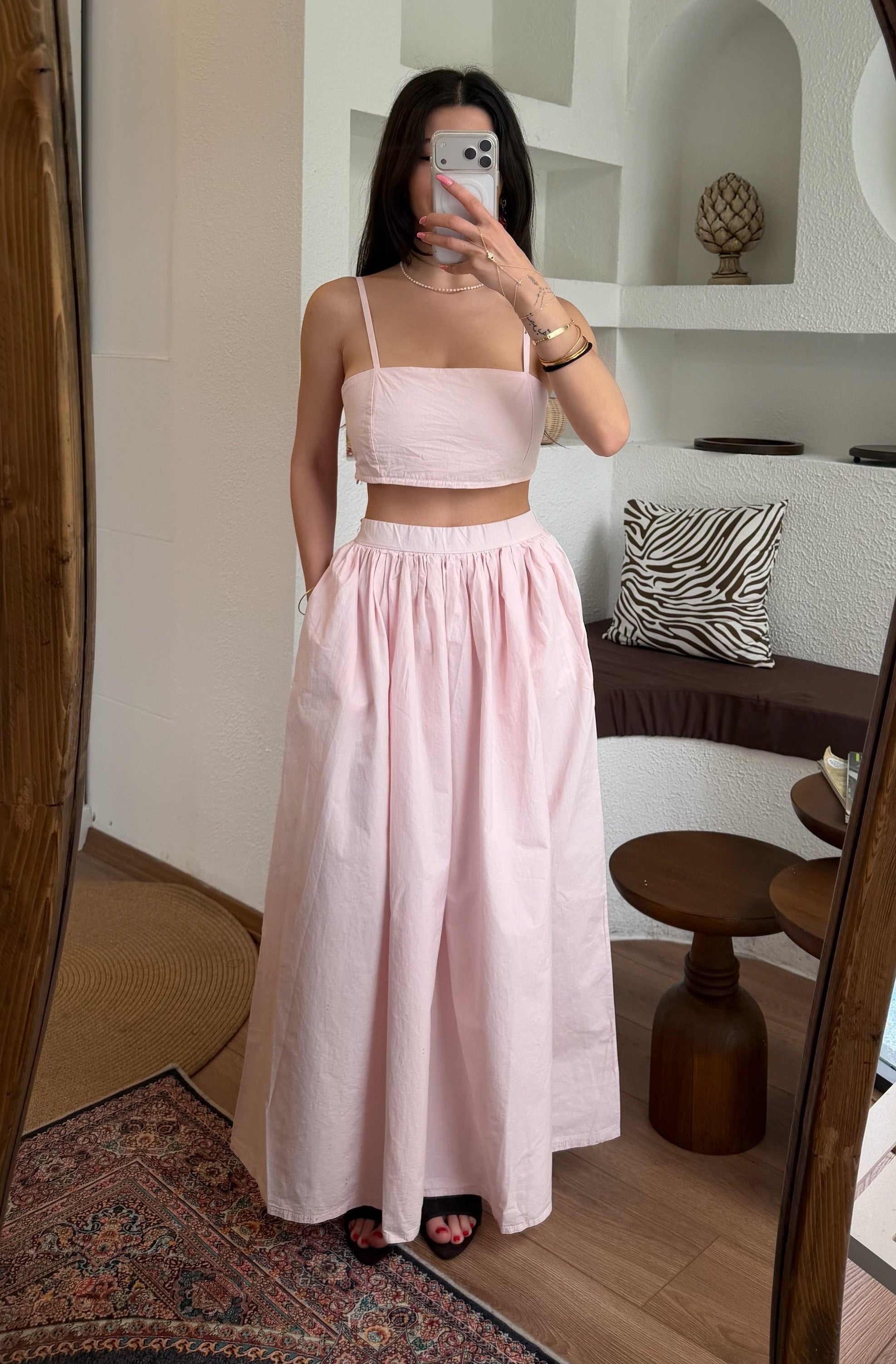 Toz pembe Etek-top takım