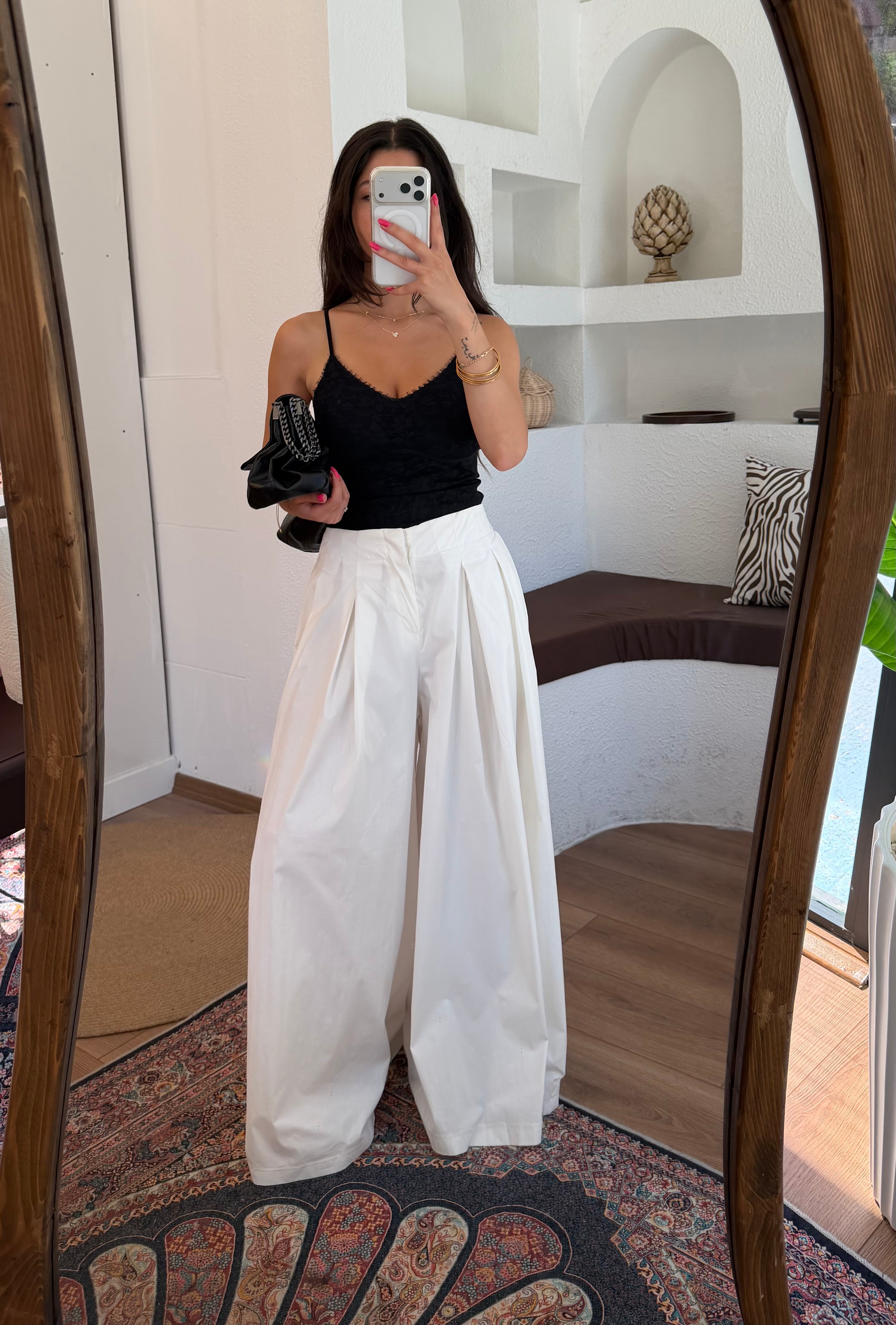 Poplin pamuk pileli pantolon
