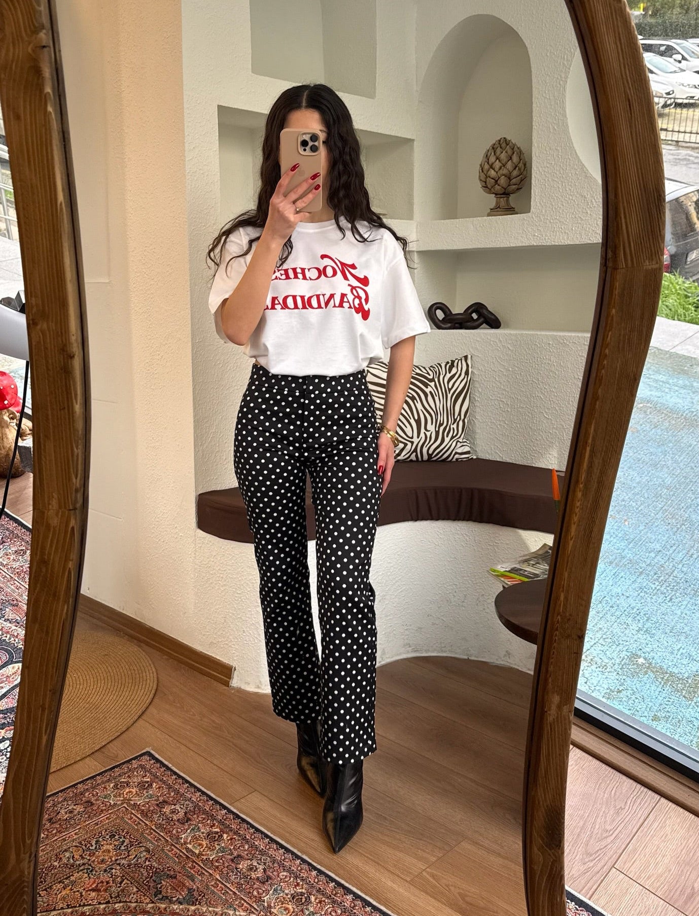 Puantiye siyah-beyaz pantolon