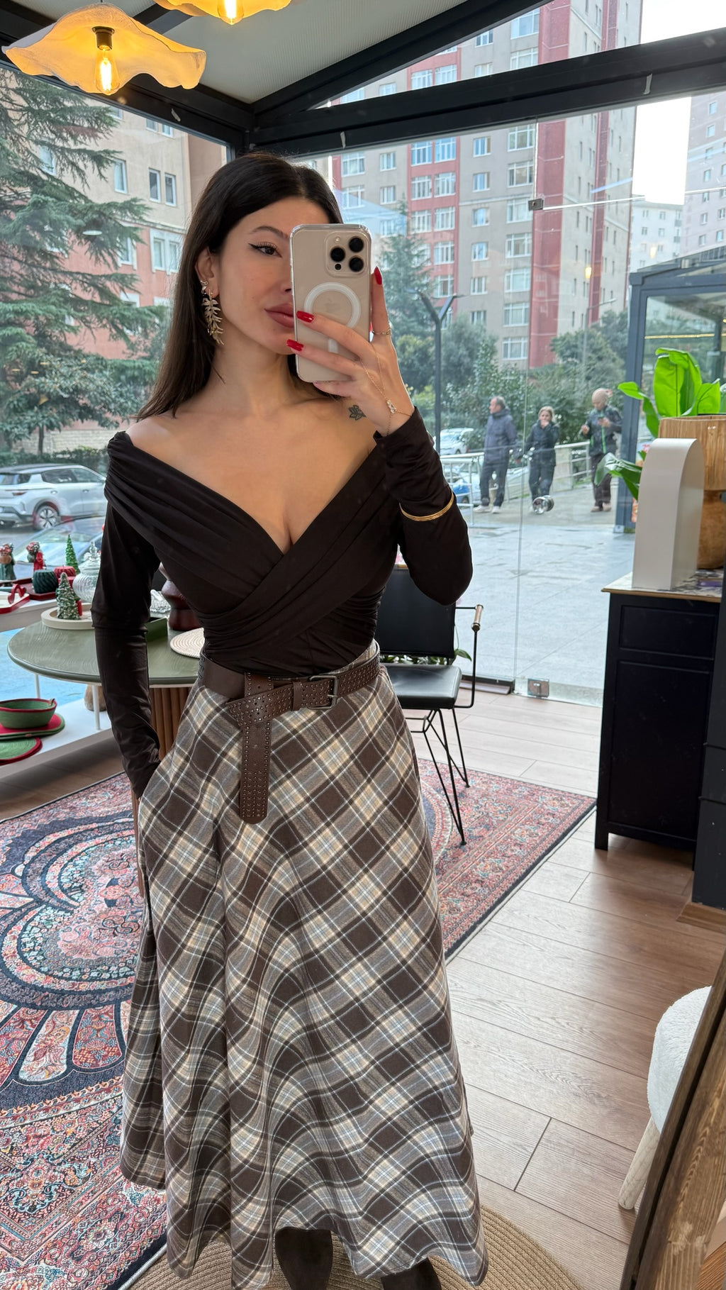 Ekose cepli maxi etek