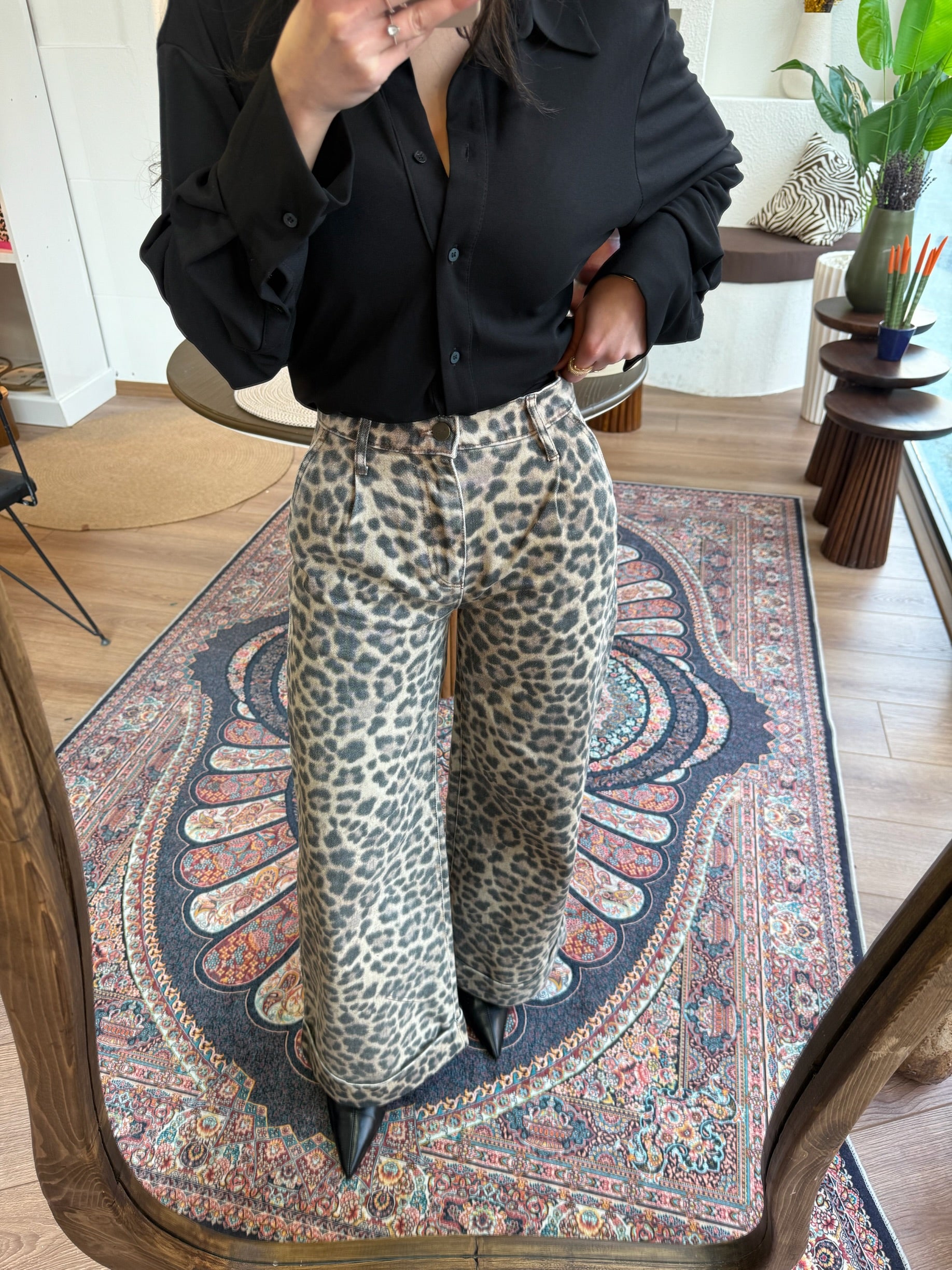 Pcro leopar katlama paça jean