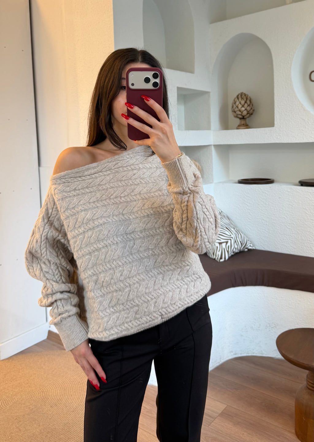 Kayık Yaka Örgü Model Kazak