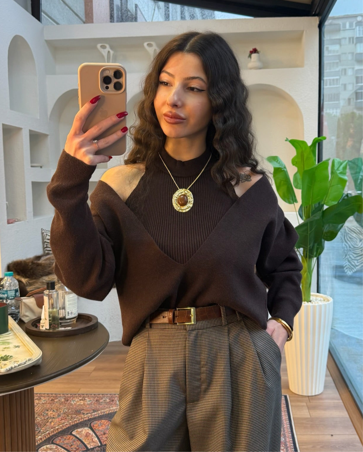 Acı kahve ikili triko takım