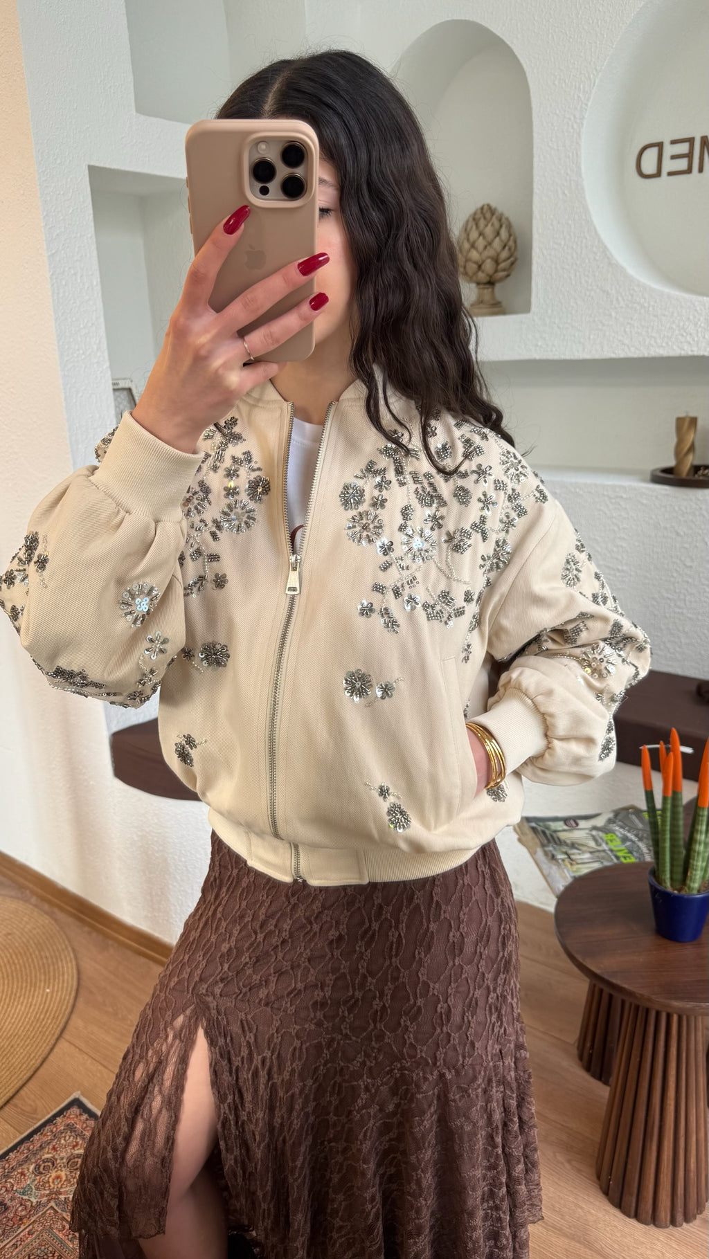 İthal boncuk işlemeli ceket