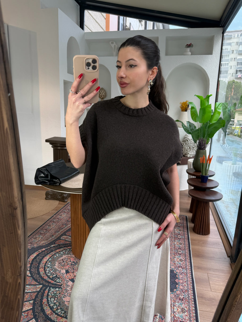 Verev triko acı kahve süveter