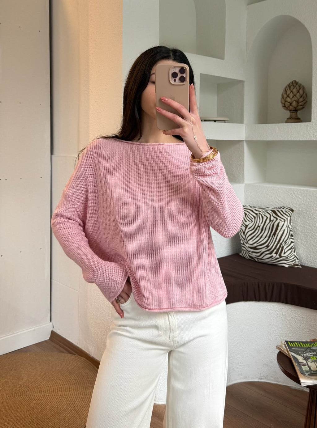 Pembe basic triko kazak