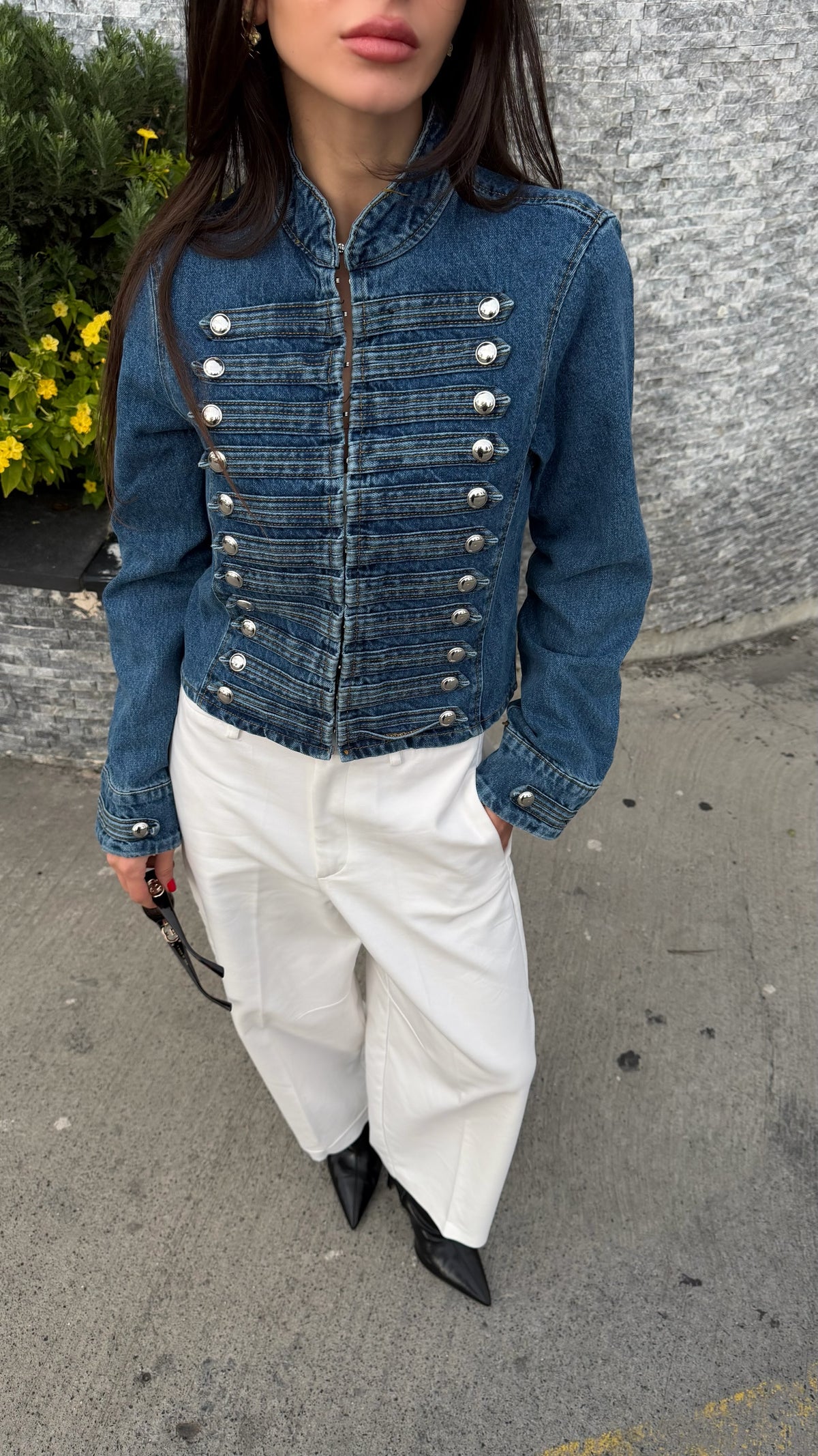 Napolyon düğmeli denim ceket