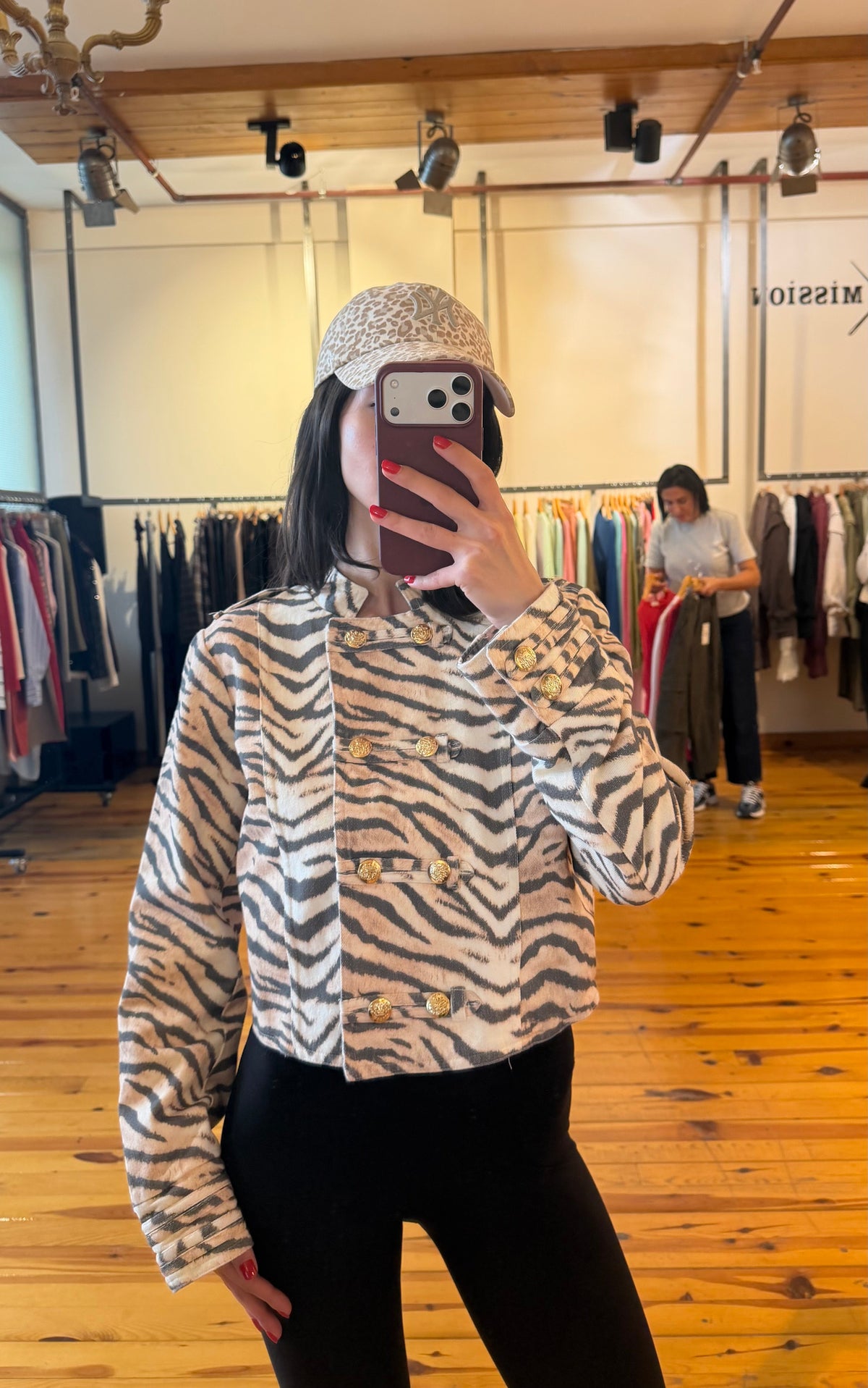 Zebra desen Napolyon düğmeli ceket