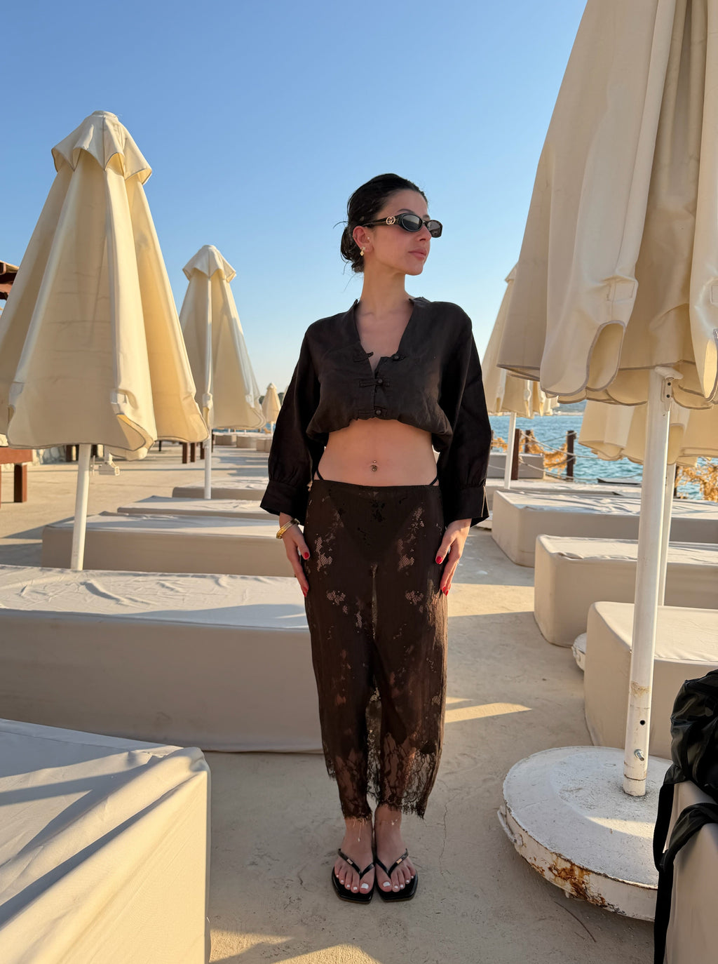 Dantel acı kahve beachwear etek