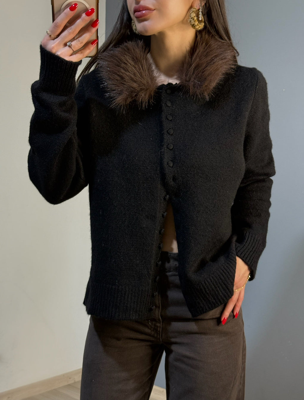 Kürk yakalı triko hırka