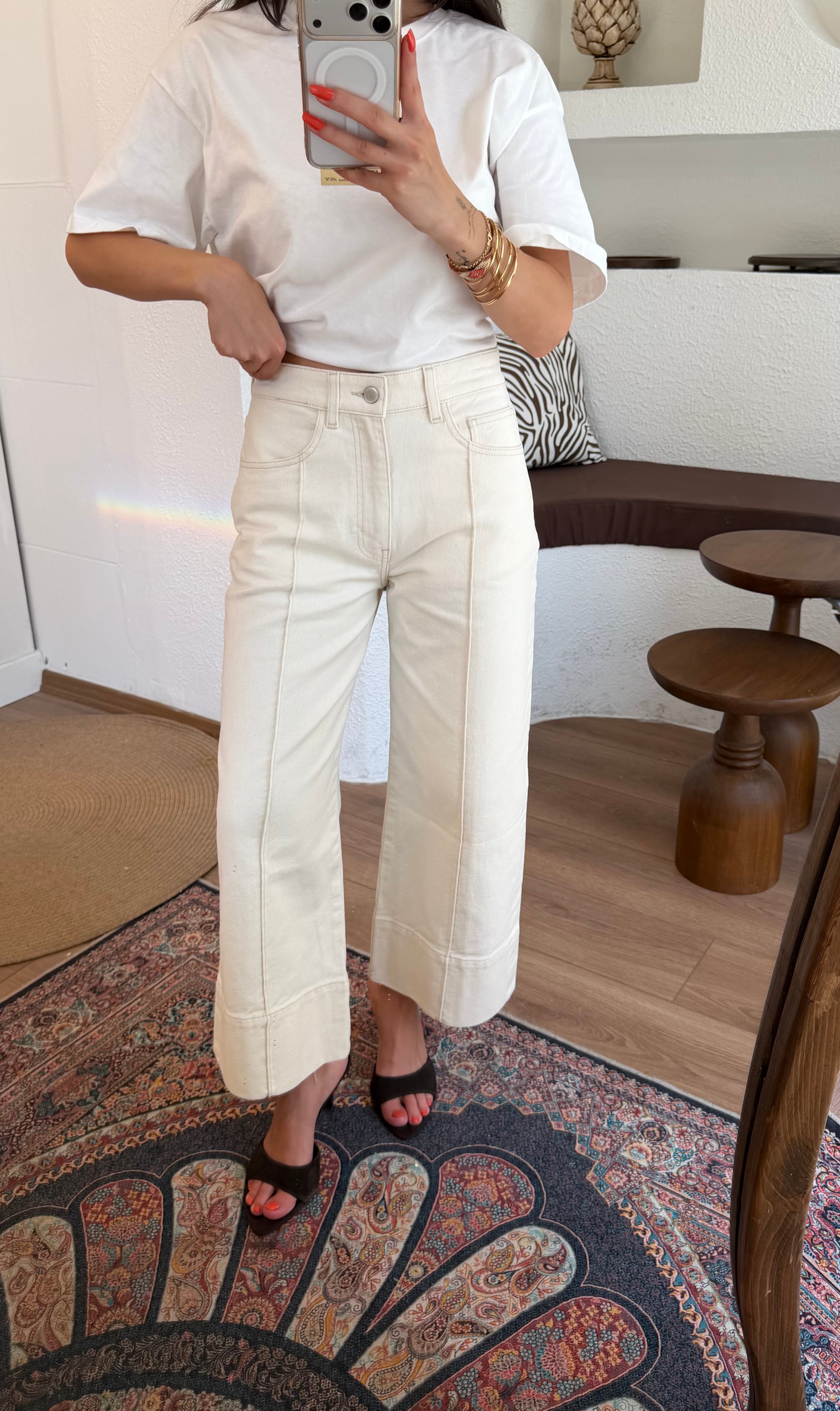 M.ango clouth wide leg ekru jean