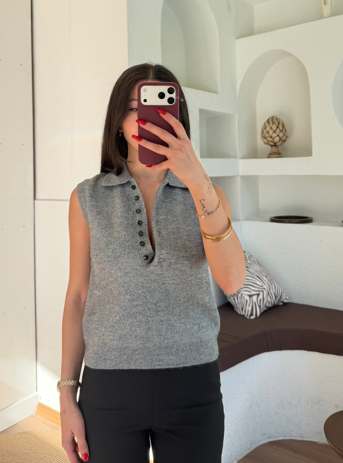 Yarım düğmeli polo yaka triko