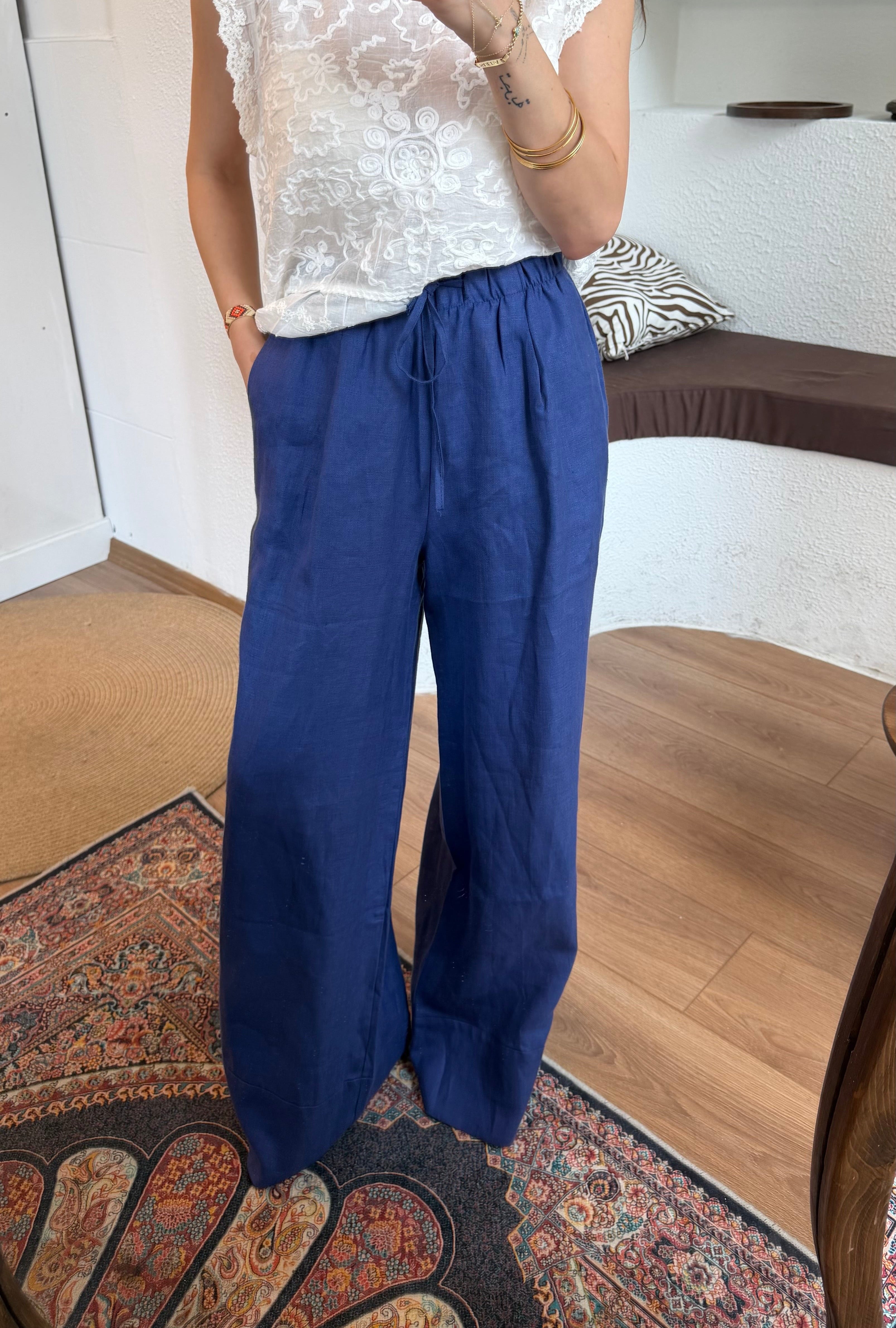 %100 ham keten pantolon-saks mavisi