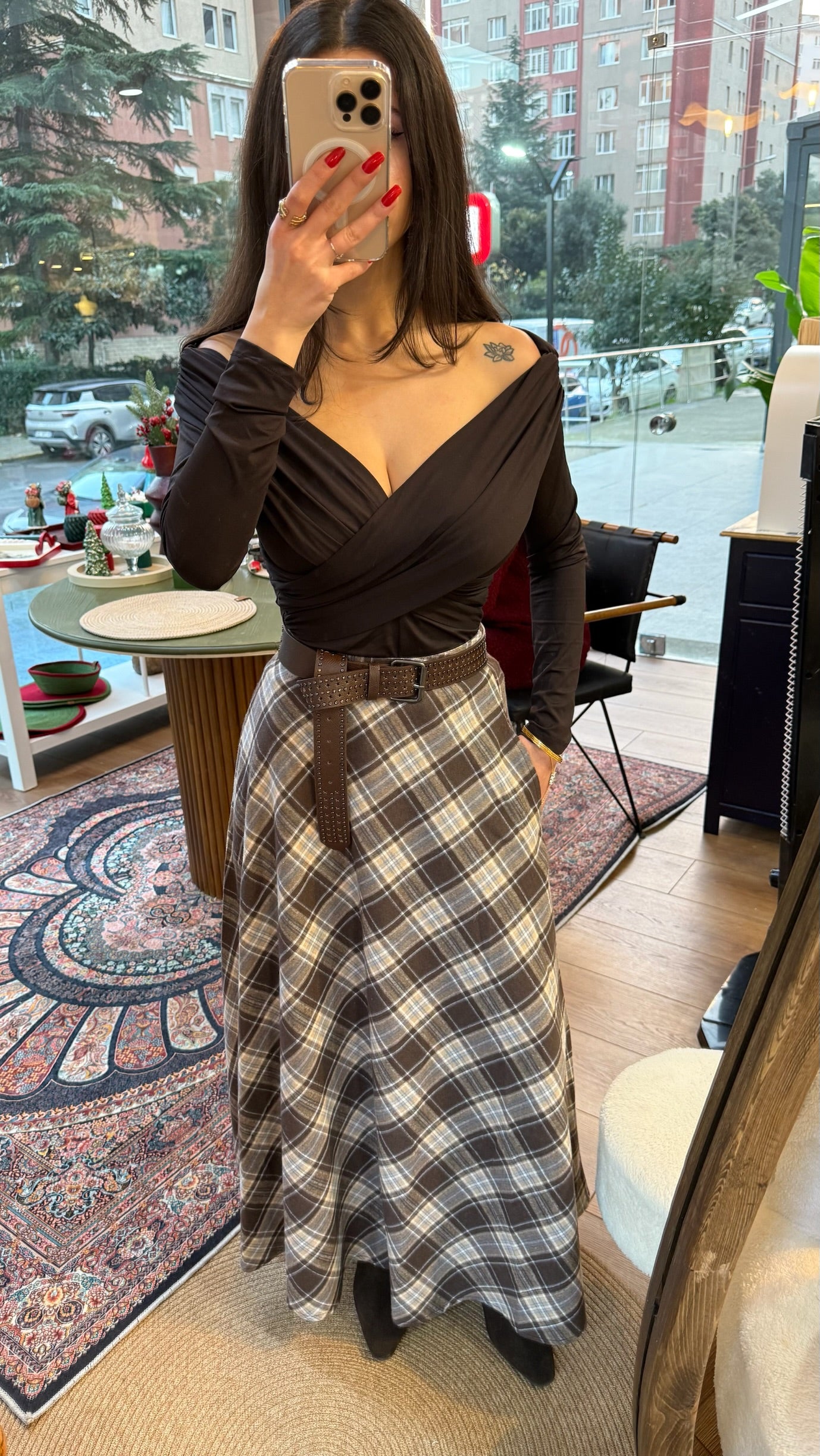 Ekose cepli maxi etek