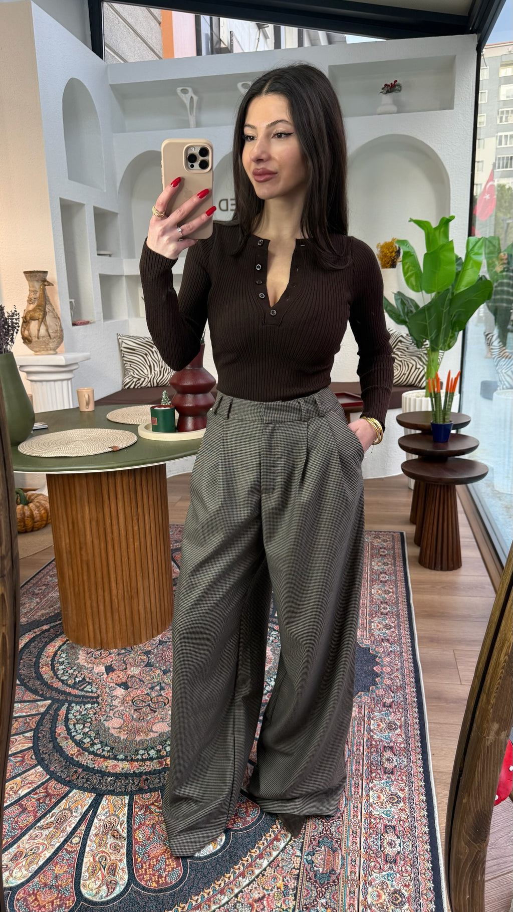 Pamuklu fitilli acı kahve bluz