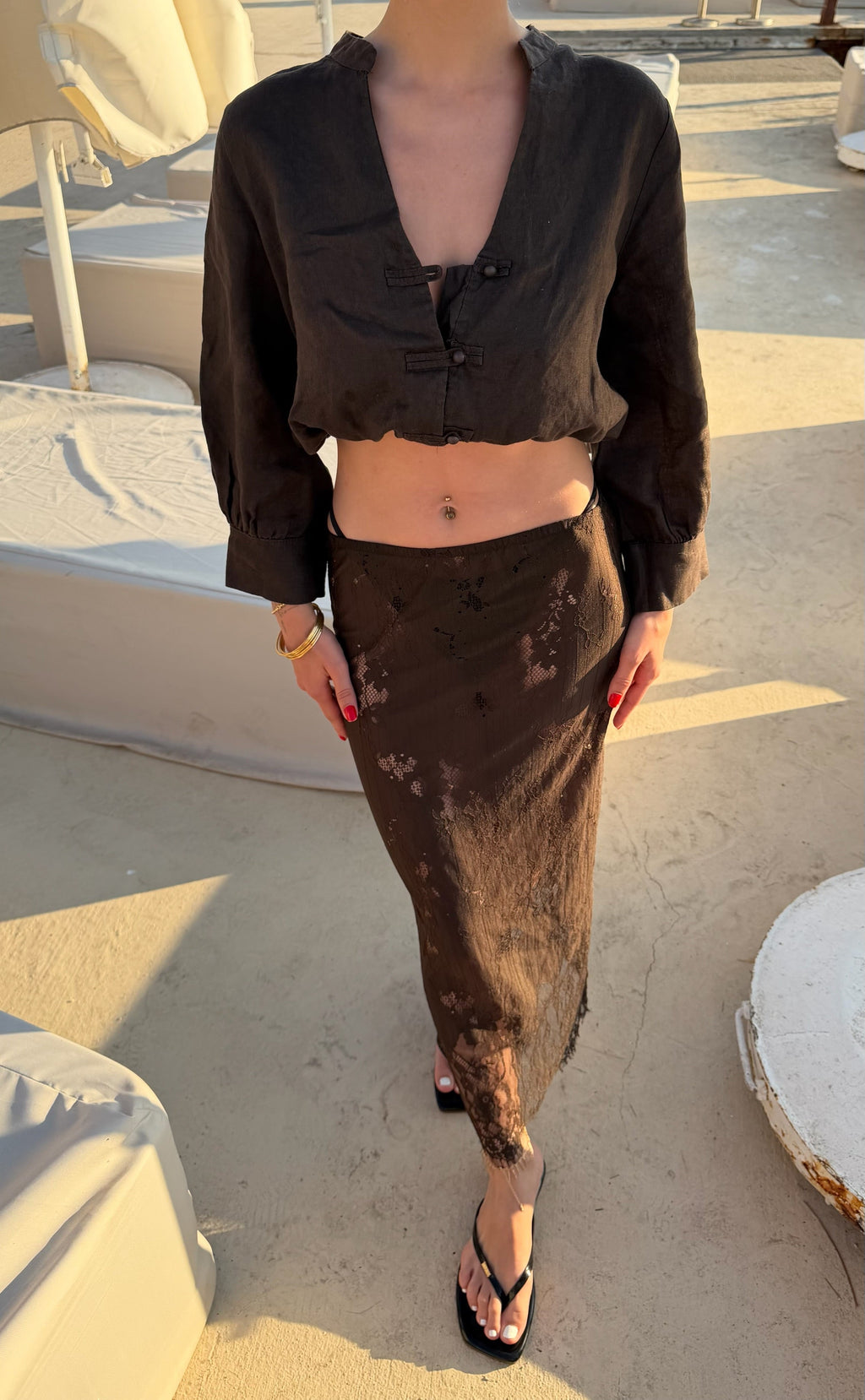 Dantel acı kahve beachwear etek