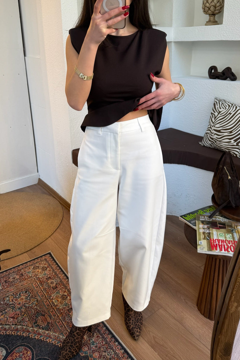 Skatter beyaz kumaş pantolon