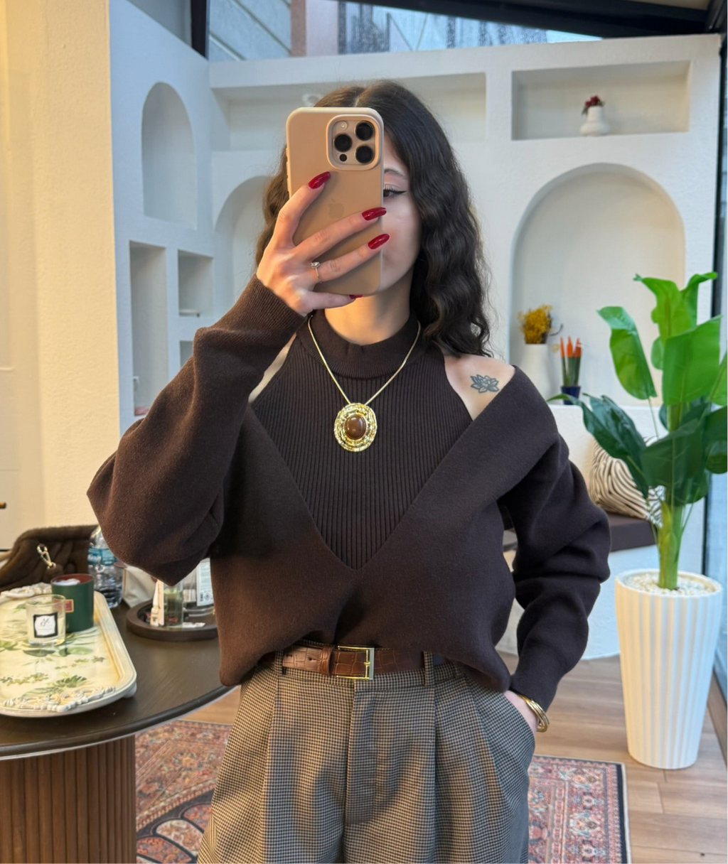 Acı kahve ikili triko takım